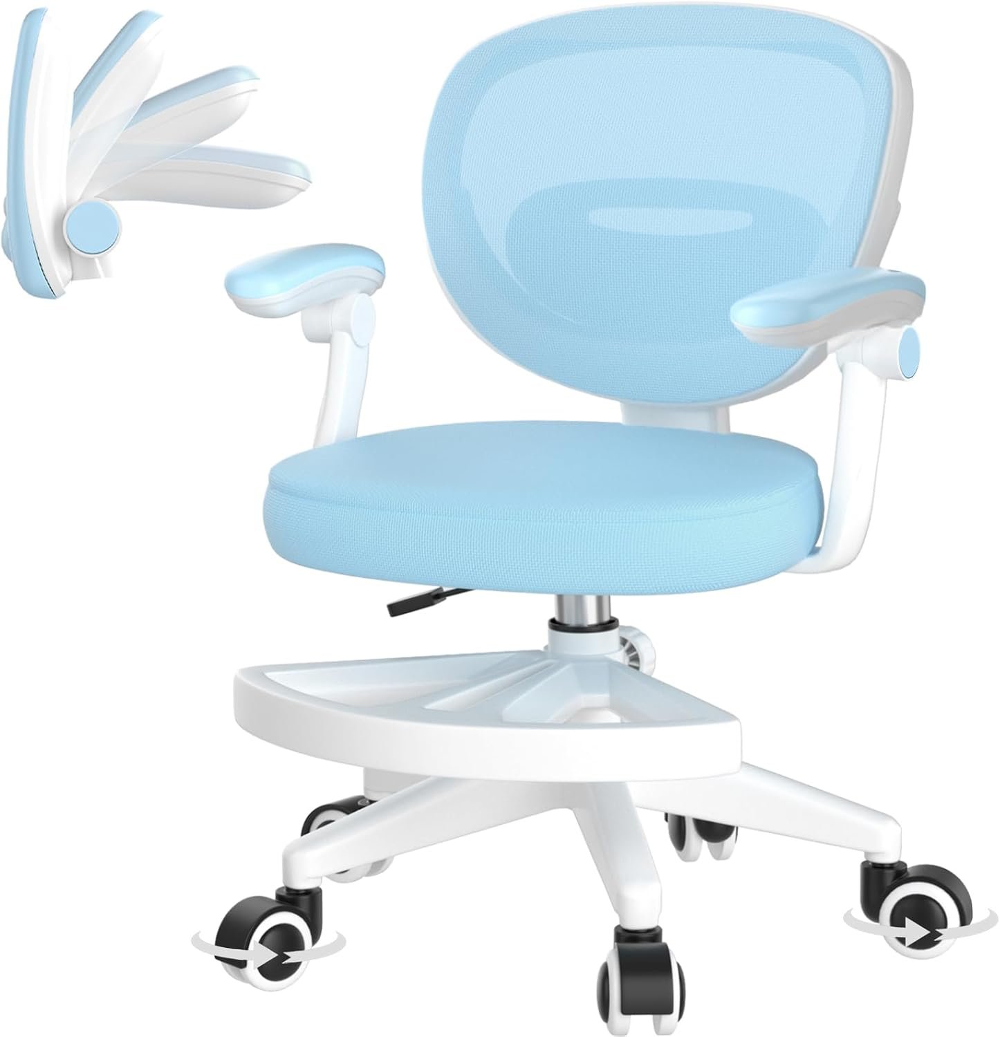 Ergonomic Kids Desk Chair 4-12, Adjust Height Children Study Computer Chair | Mesh Student Teen Task Gaming Chair | with Footrest & Flip-up Armrest & 360° Wheels | Children Office Chair for Boys Girls