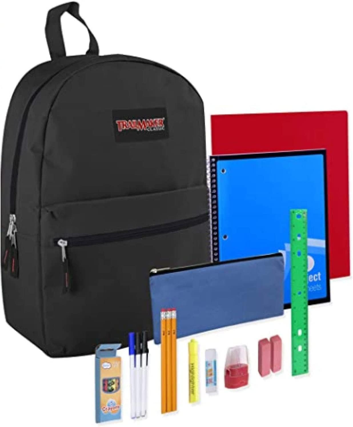 Trail maker Backpack with School Supplies for Kids – 20 Piece Back to School Supplies with 17″ Backpack (Black)