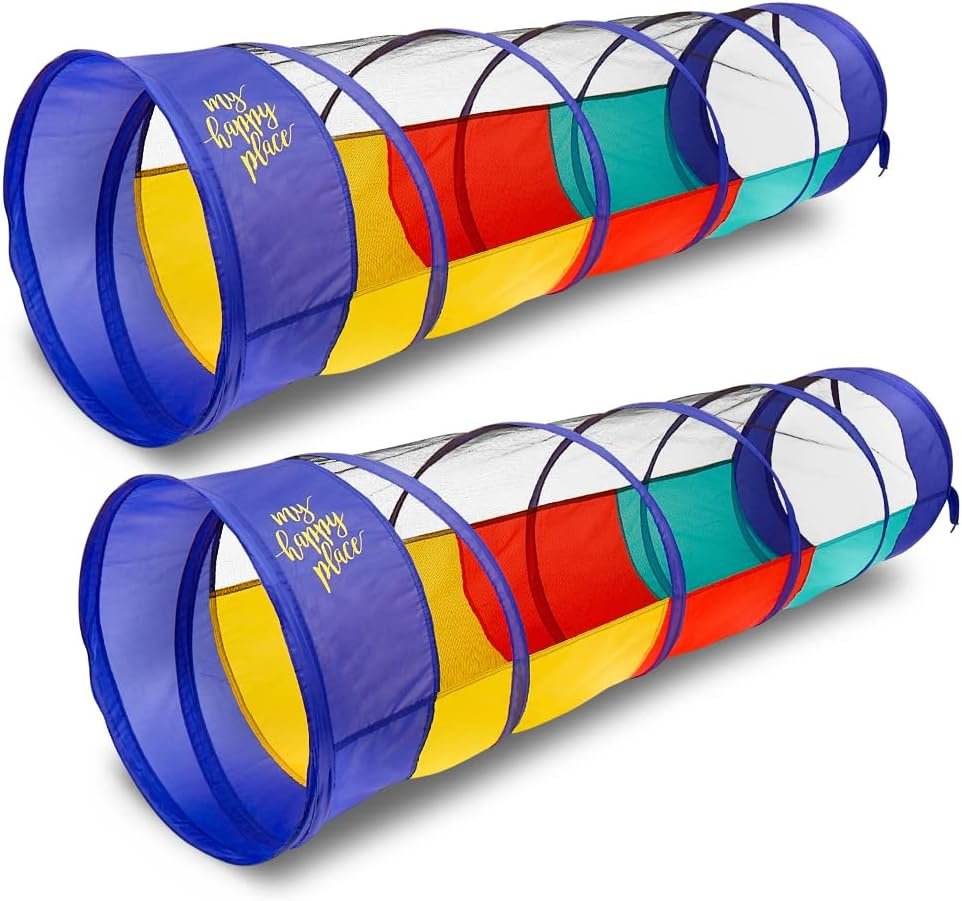 Kiddey Play Tunnel Pop Up Tunnel Toys for Toddlers, Kids Multicolored Tunnel for Indoor/Outdoor Fun, Crawl & Play, Obstacle Course for Kids Gifts for Toddlers – Balls Not Included (2 Pk)
