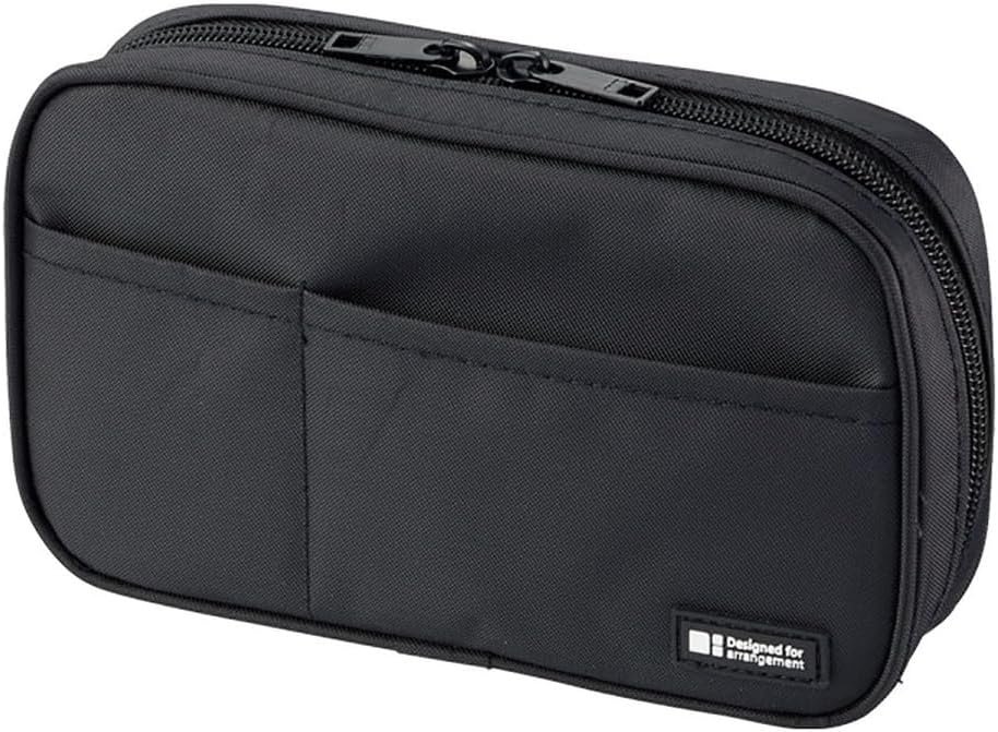 LIHIT LAB Large Capacity Zipper Pencil Case For School Office College, Big Capacity 4 Compartments Pencil Bag Holder Adults Teen Boys Girls, Travel Cosmetics Storage, Jet Black (A7551-124)