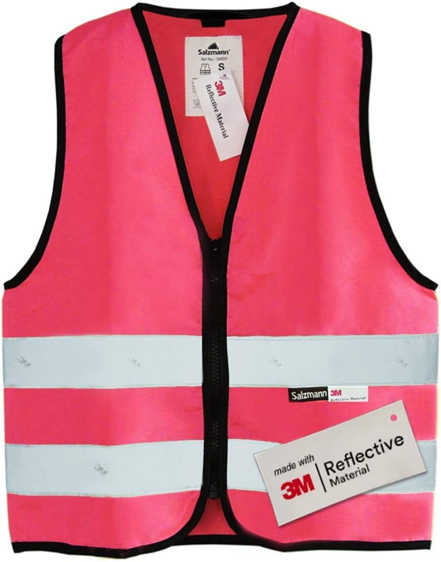 Salzmann Children’s High Visibility Vest | Kids Safety Vest | Ages 1-18 | Made with 3M Reflective Material | Durable Zipper Fastening | Yellow, Orange, Pink, Green