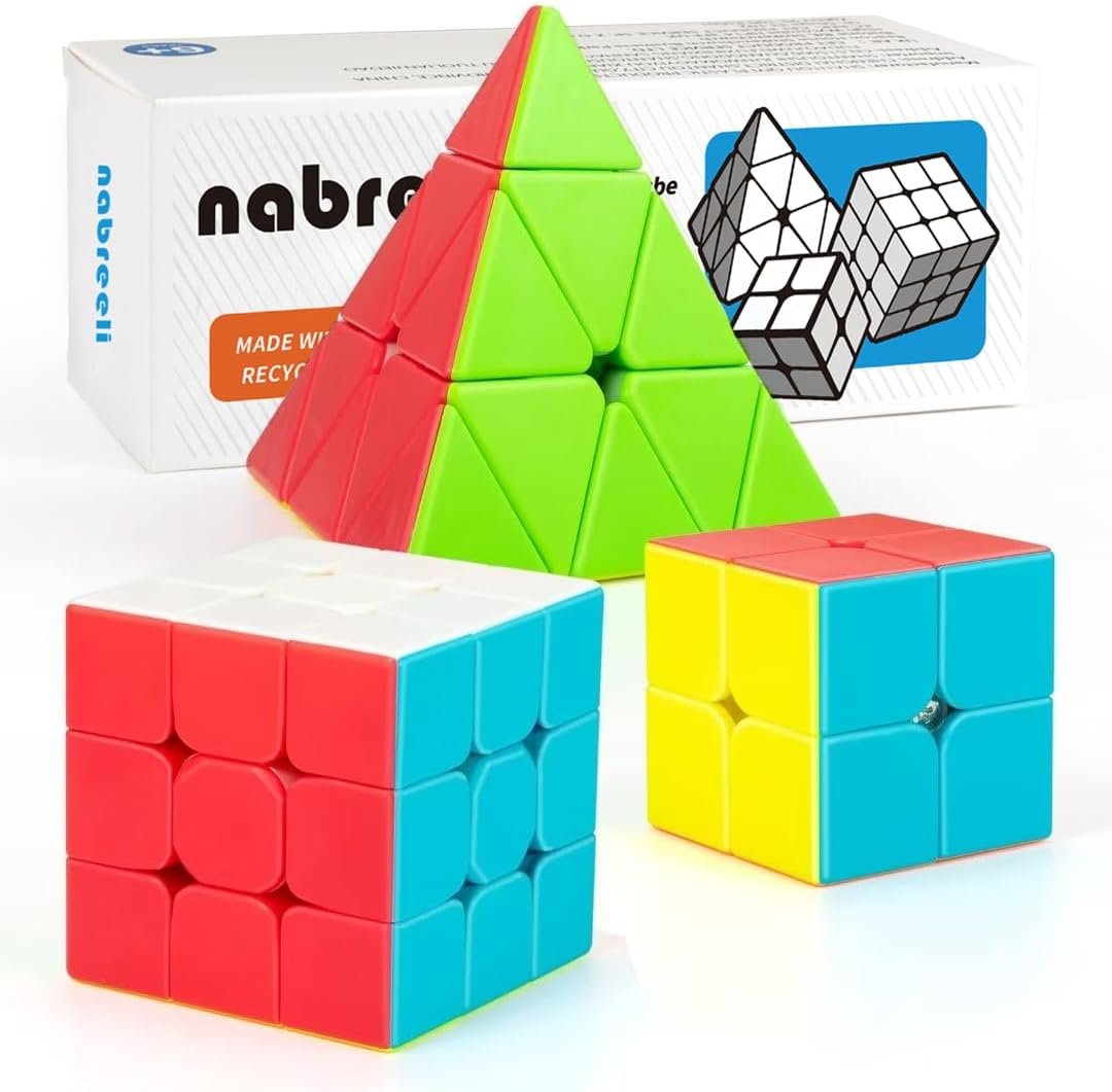 3×3 Speed Cube Set, Stickerless Puzzle Cubes with 2×2 and Pyramid | 3 Pack Cube Set, Kids Adults Puzzle Toy, Educational Brain Teaser, Travel Activity, Classroom Rewards, Birthday Gifts