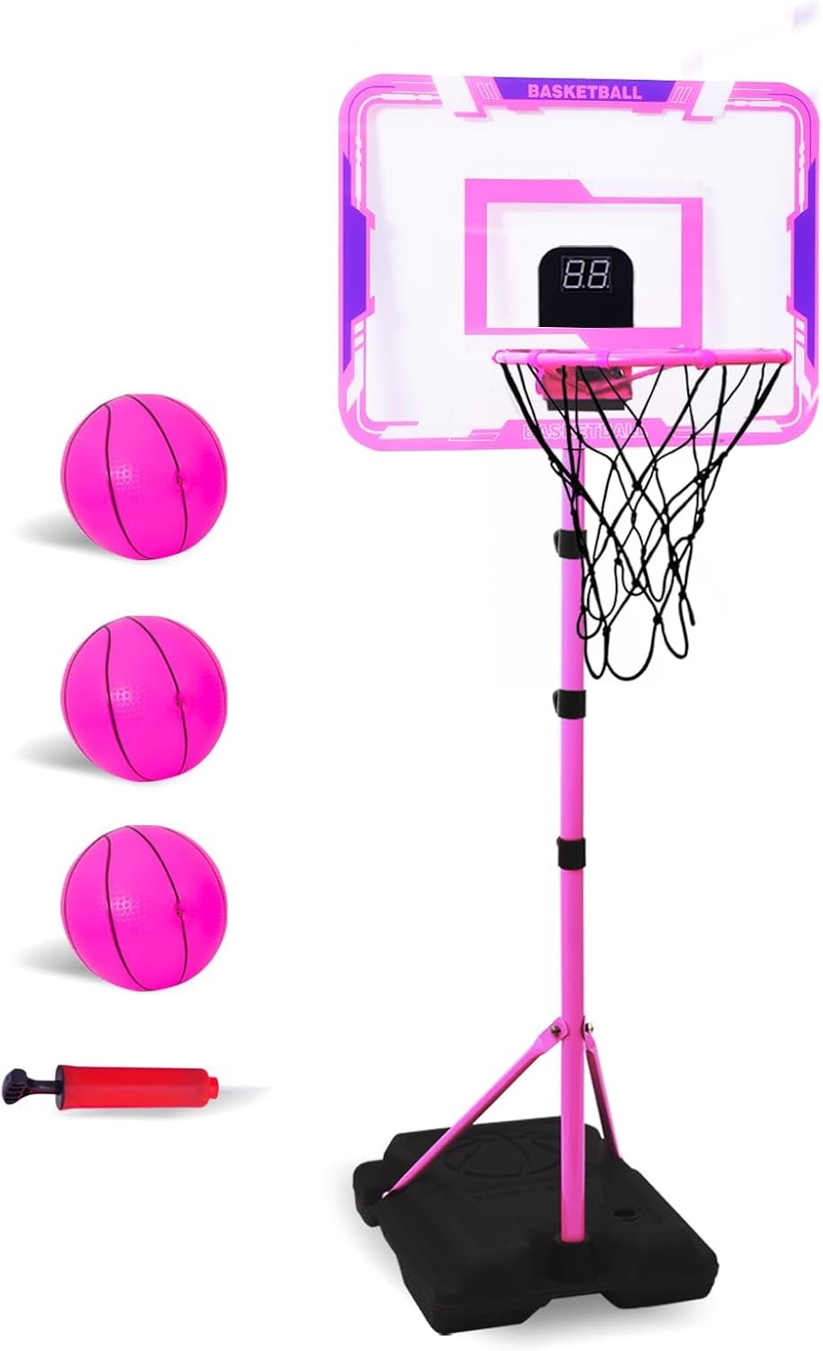 Nattork Kids Basketball Hoop, Adjustable Height Toddler Basketball Hoop Stand, Indoor Outdoor Basketball Goal Toy for Boys Girls Ages 3~8 Years Old, Includes 3 Balls, Ideal for Birthday Gift