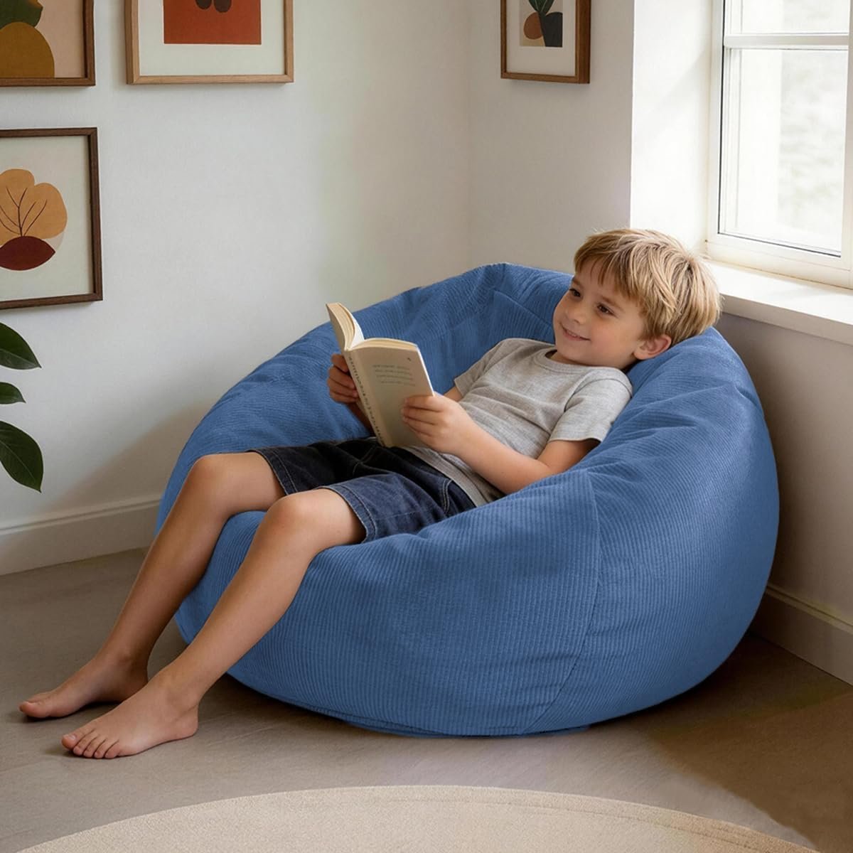 LPMOERA 3FT Memory Foam Filling Bean Bag Chair Blue | Skin-Friendly,Hidden Zipper,Home Decor,Suitable For Rest & Lounge,Pull-Handle