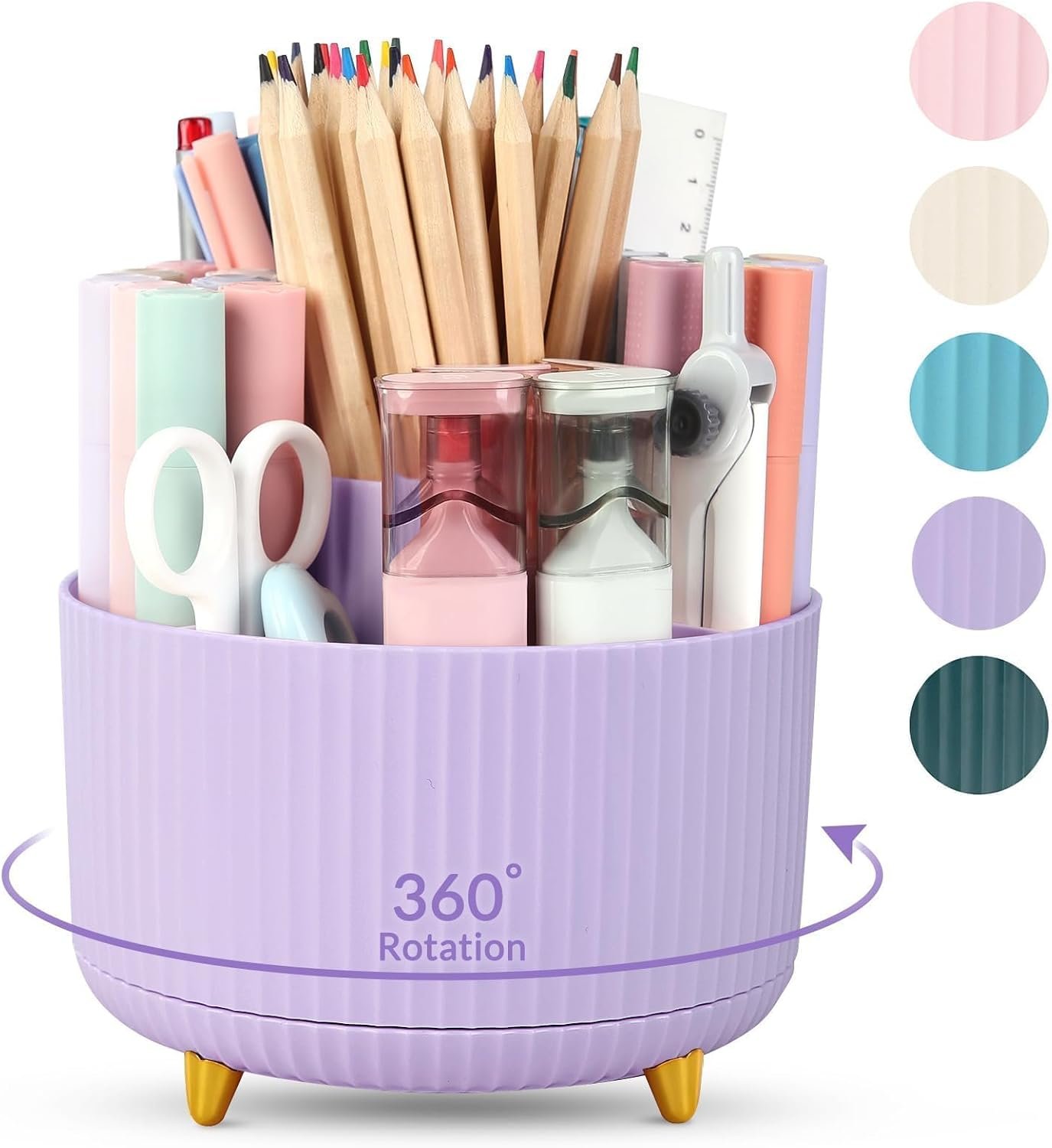 SKYDUE 360 Rotating Purple Pen & Art Supply Organizer – 5 Slot Desk Organizer for Office, School, Home