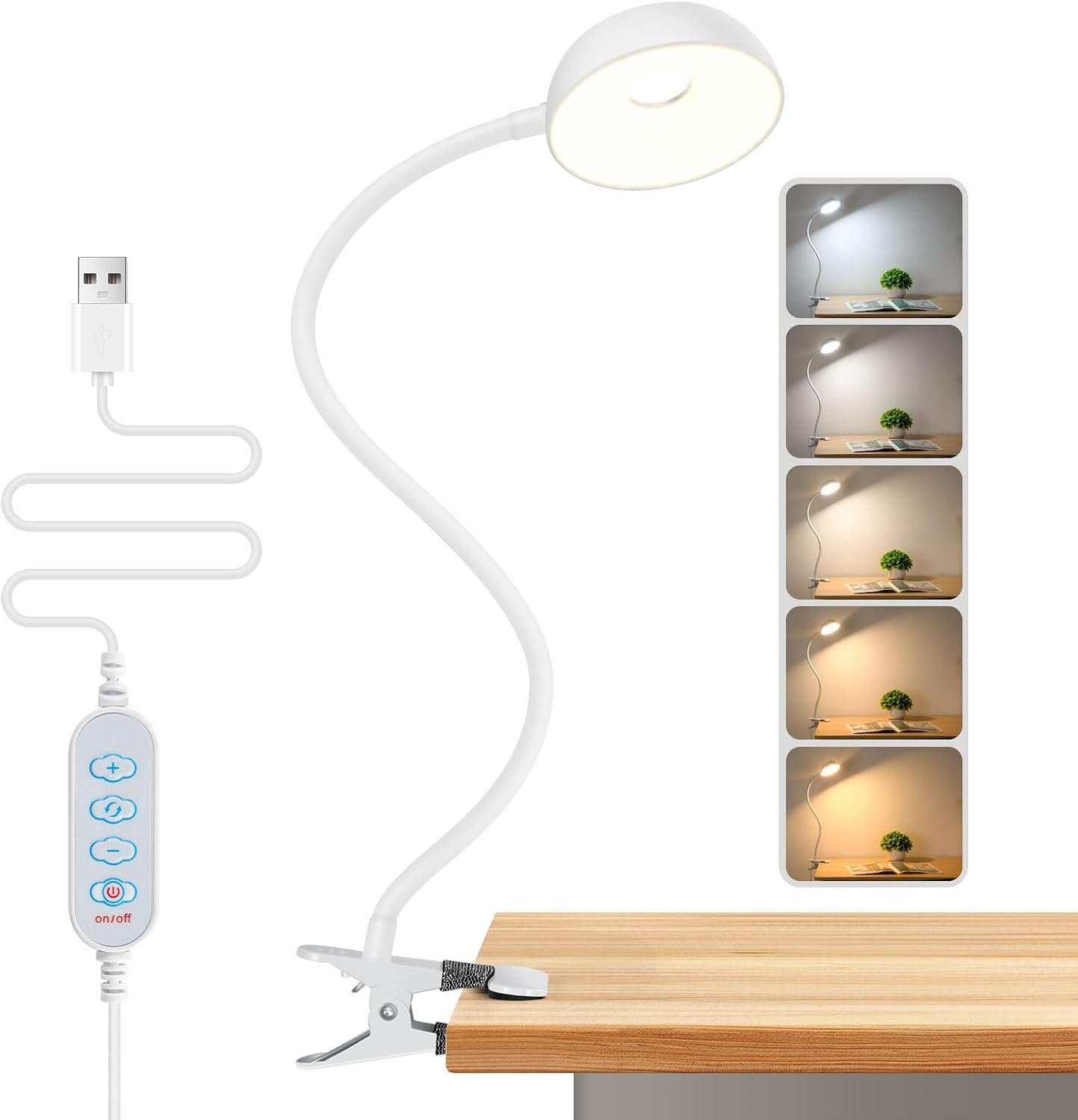 LiFMIRA Clip on Light, LED Reading Light for Beds Headboards, Flexible Clip on Lamp with Clamp,3 Color Modes & 10 Brightness Eye-Friendly Book Light Reading Light for Books in Bed Bedside Desks White