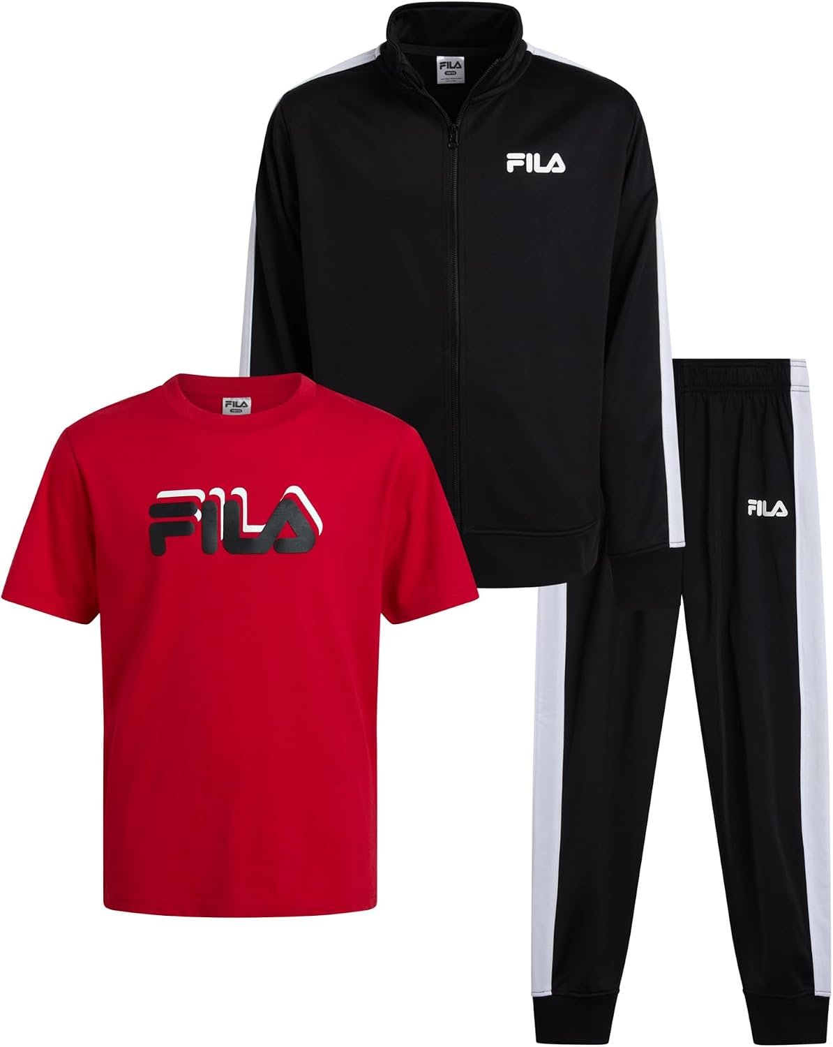 Fila Boys Tracksuit Set – 3 Piece Athletic Youth Shirts Tricot Jacket and Pants for Boys and Toddlers Kids Athletic Pants Set