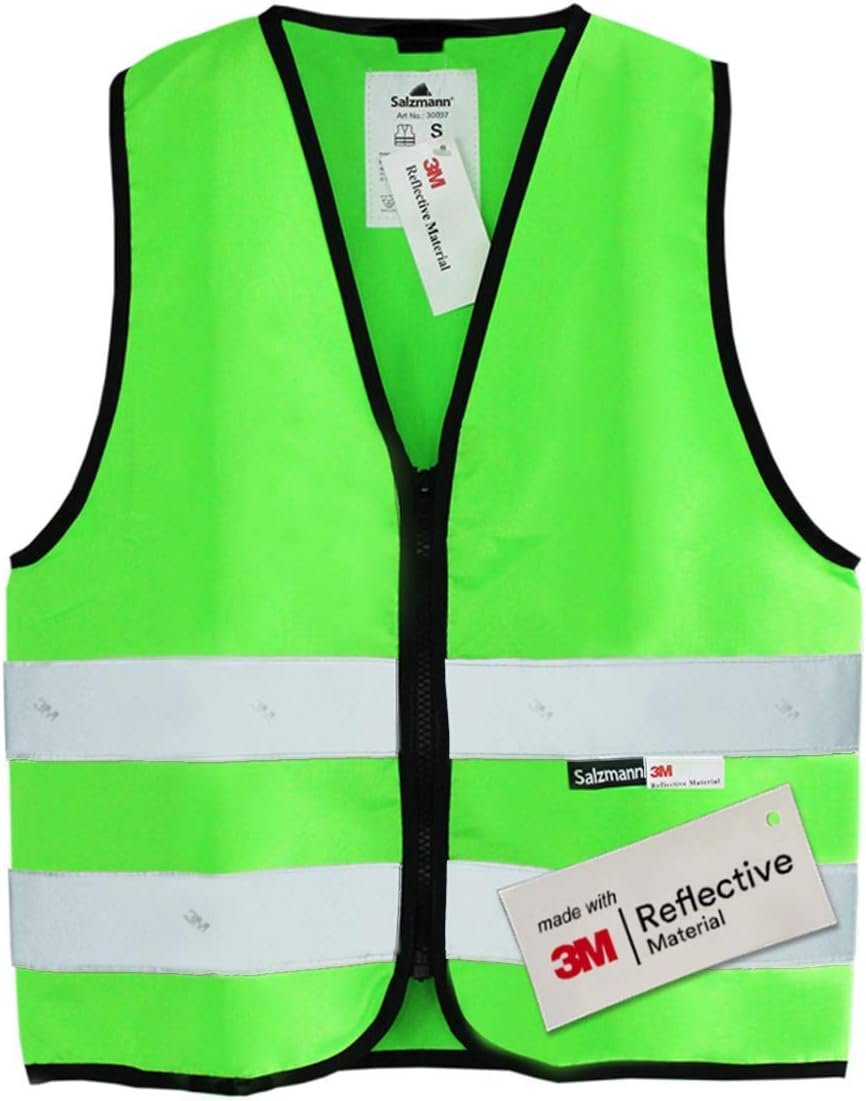Salzmann Children’s High Visibility Vest | Kids Safety Vest | Ages 1-18 | Made with 3M Reflective Material | Durable Zipper Fastening | Yellow, Orange, Pink, Green
