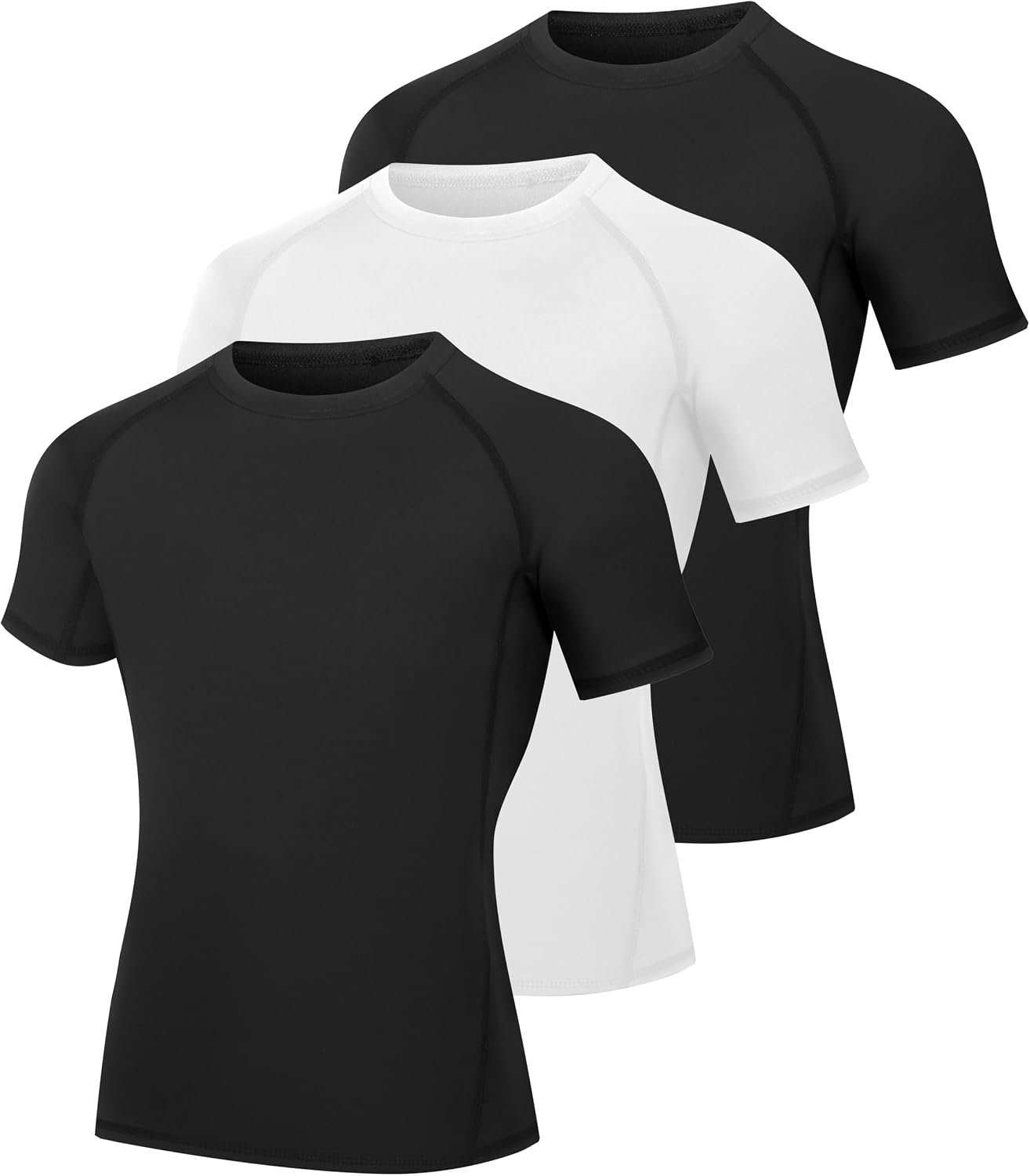 NebuKinex 3-Pack Youth Boy’s Compression Shirts Short Sleeve for Sports | Quick-Dry, Stretchy, Lightweight, Breathable, Athletic T-Shirt, Kids Baselayer, Undershirt for Basketball, Soccer, Baseball