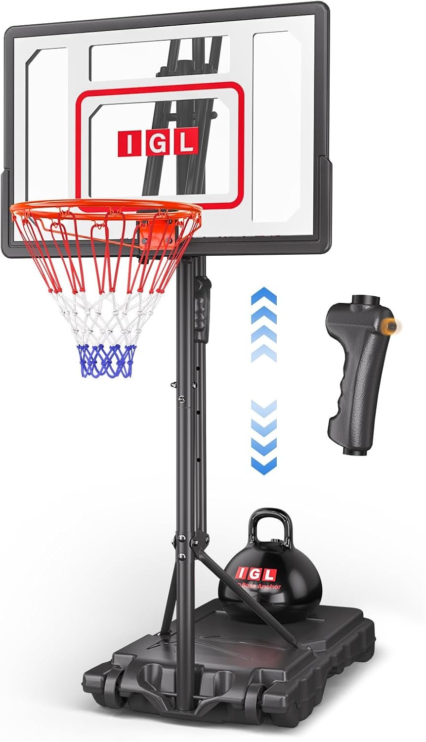 IGL Kids Basketball Hoop Outdoor | 4-8.5ft Adjustable Height | 33″ Shatterproof Backboard | Fillable Base & Extra Anchor | Portable Goal w/Wheels for Backyard Driveway