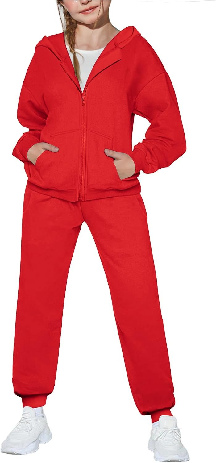 Arshiner Girls 2 Piece Outfits Zip Up Sweatshirts and Sweatpants Tracksuits | Kids Sweatsuits Long Sleeve Hoodies Jogger Pants with Pockets Fall Winter Clothing Sets