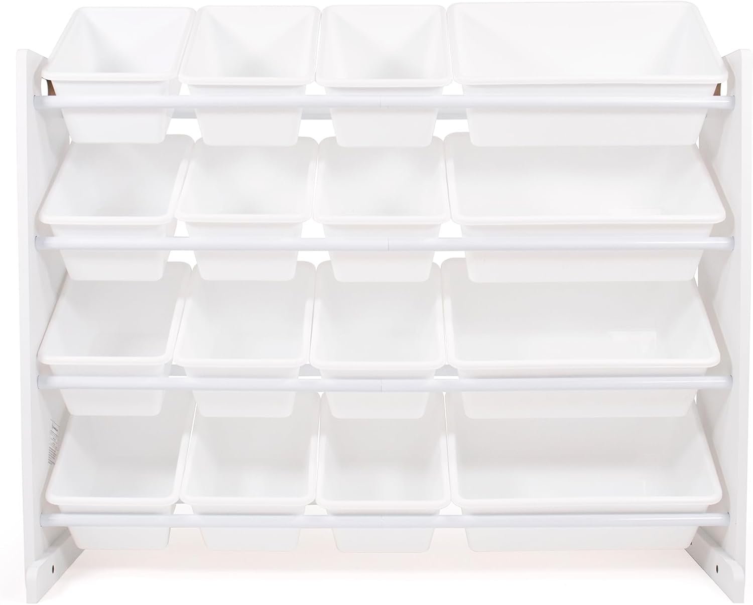 Humble Crew Kids Toy Organizer with 16 Bins, 4 Tier Storage for Playroom | Sturdy wood and steel toddler shelf, removable BPA-free containers, wall anchor anti-tip safety kit for bedroom or classroom