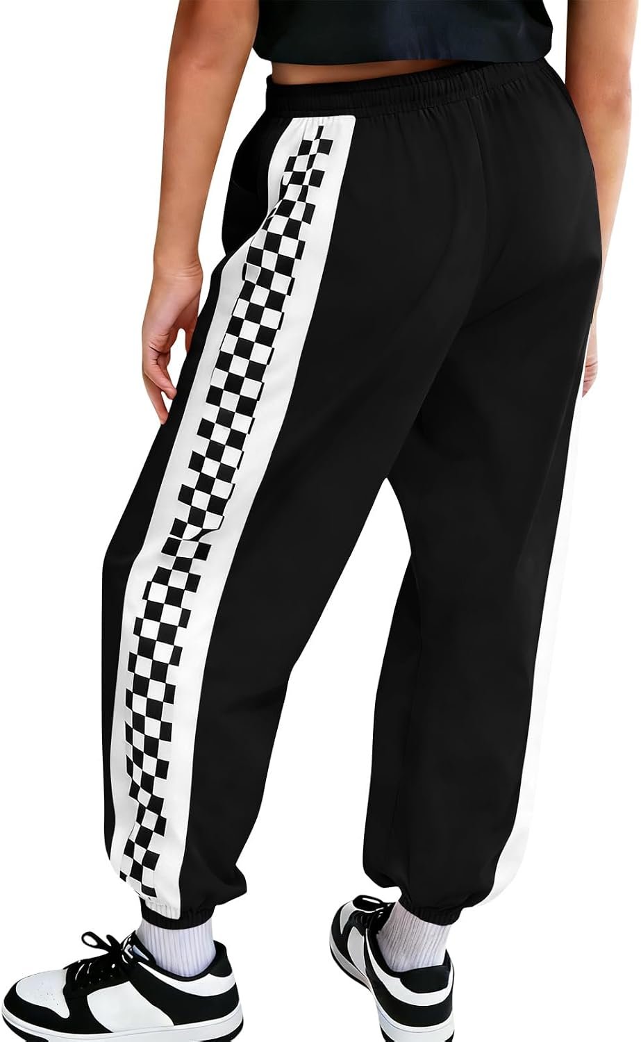 Haloumoning Girls Baggy Joggers Kids Athletic Checkered Elastic Waist Track Pants with Pockets 5-14Y