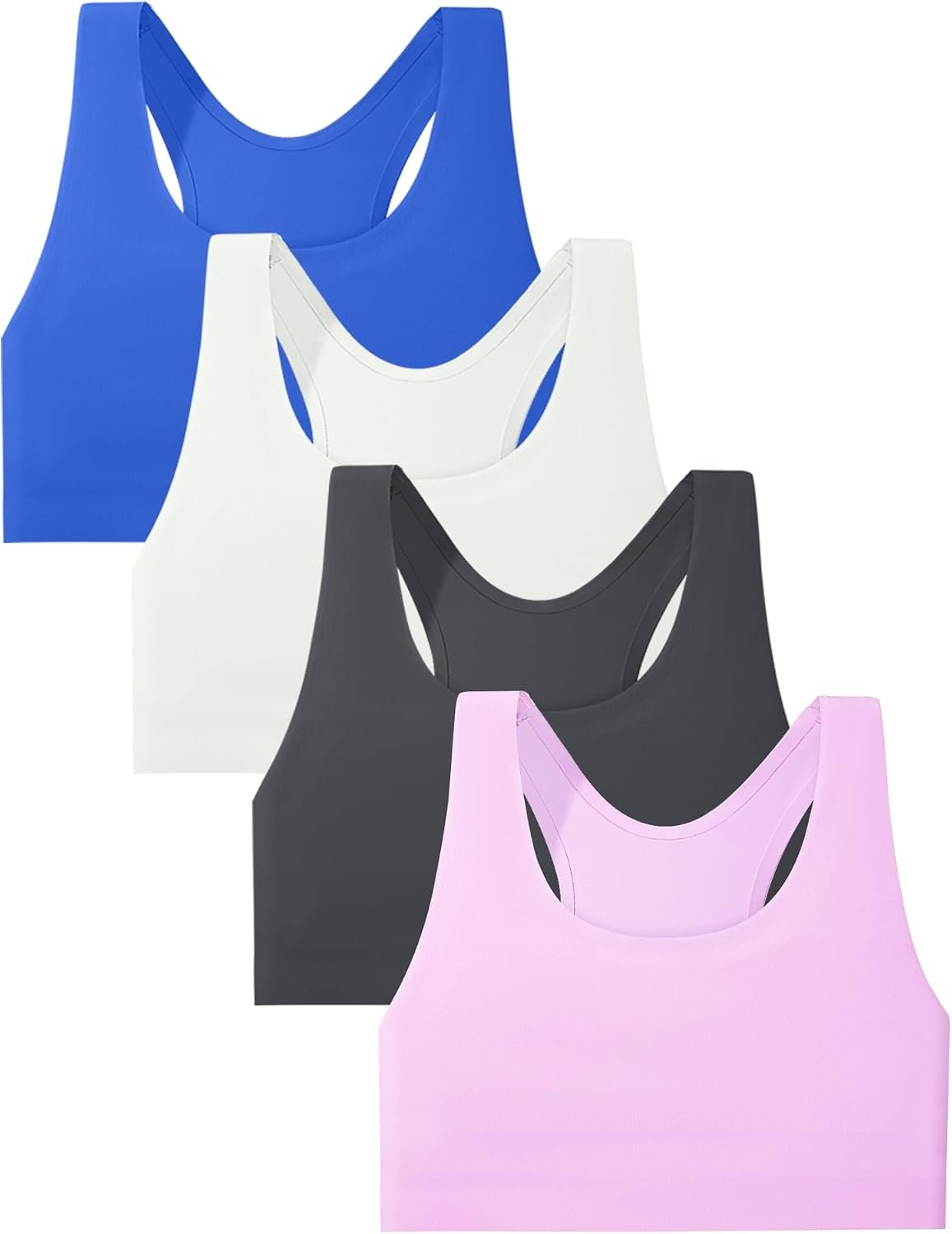 Sascina Girls Training Bras 7-12 Soft Light Sports Bra, Chest Double Lined | Seamless Racerback First Bra, Gentle Underband, Easy Pull-On, Second-Skin Feel, Cheerful Colors for School and Everyday Wear