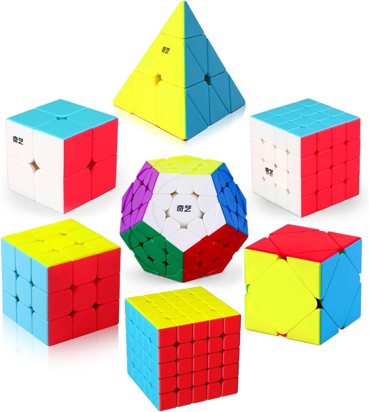 Speed Cube Set, 2×2 3×3 4×4 5×5 Skew Megaminx Pyramid Cube Collection for Kids, Teens & Adults, 7 Pack