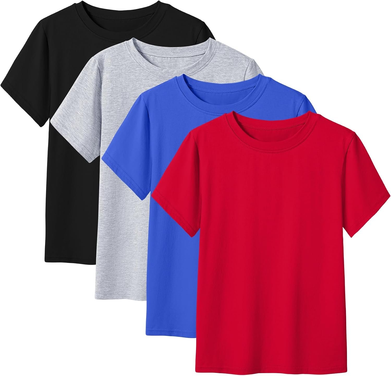 KEREDA 4 Pack Boys Shirts Short Sleeve Cotton T-Shirts Kids Plain Basic Top