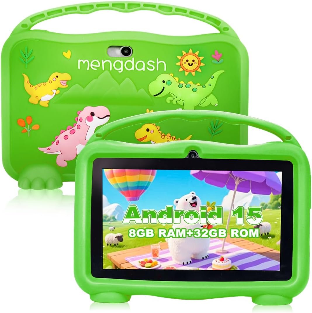 MengDash Kids Tablet, 7 inch Tablet for Kids, Educational Learning Toddler Tablet Android 15, 8(3+5) GB RAM+32GB ROM Storage, WiFi,for Baby Girl boy 3-10(Green)