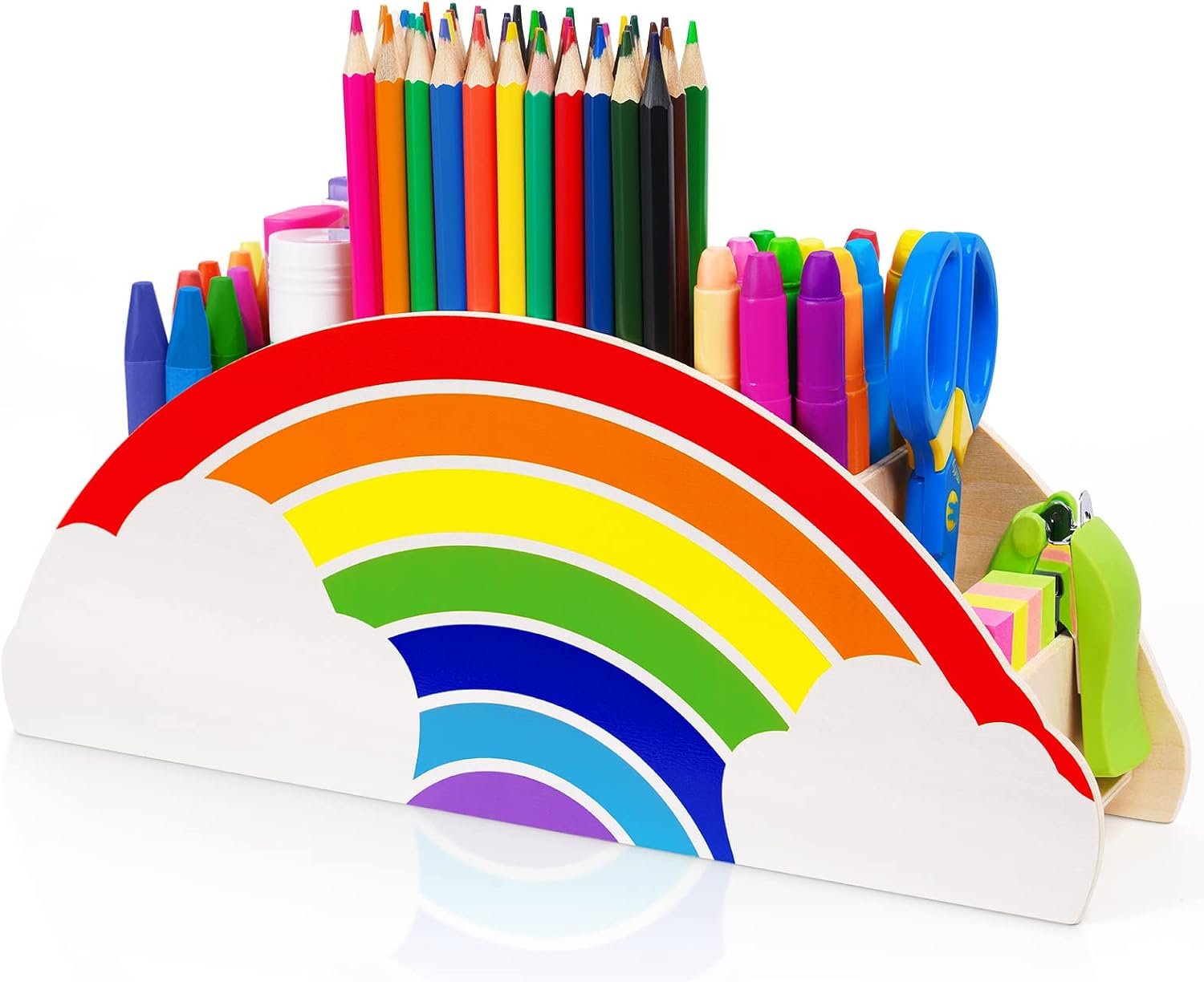 GAMENOTE Rainbow Wooden Desk Organizer Natural Wood No Smell Childfriendly Cute Pen Pencil Holder Caddy for Office Supplies Classroom for Art Supply Makeup Brush Storage for Kids Present