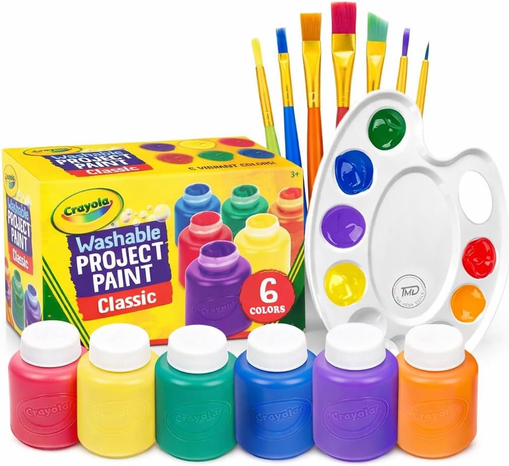 Kids Painting Set, Washable Paint for Toddlers 6 Colors Tempera Gift Bundle | Art Kit Includes 6 Finger Paints (2 oz Each), 7 Paintbrushes, Paint Palette Safe and Non-Toxic, and Mess-Free