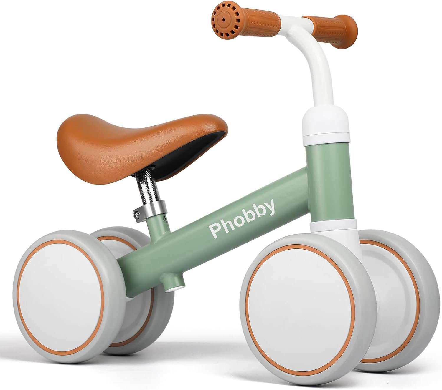 Phobby Baby Balance Bike Ride Toy for 1 2 Years Old Adjustable Seat, Green | 4 Wheels, Sturdy Steel Frame, Non-Slip Handles, Soft PU Seat, Indoor Outdoor Play, First Birthday Gift for Toddler Boys Girls