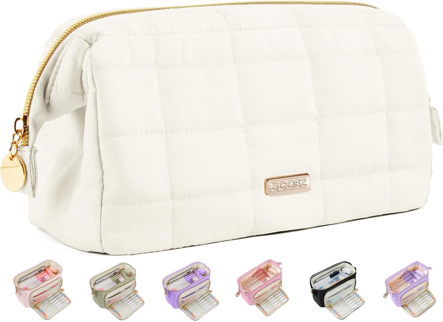 Sooez Large Pencil Case Pouch, Soft Pencil Bag with Zipper, Pen Bag | Wide Opening, School Supplies Cute Pencil Case for Girls Boy Men Women, Beige