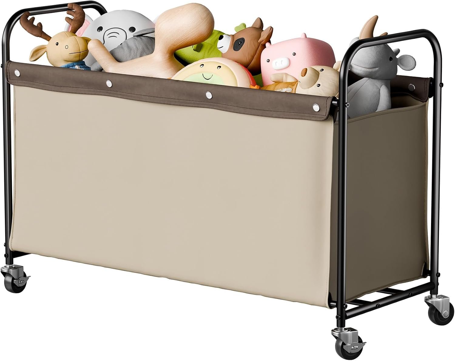 StorageWorks Toy Box with Wheels for Kids, 135L Large Toy Storage Chest and Organizer, 23″ Metal Toybox with 360° Swivel Wheels for Bedroom, Kids Room, Stuffed Animal Storage, Light Khaki