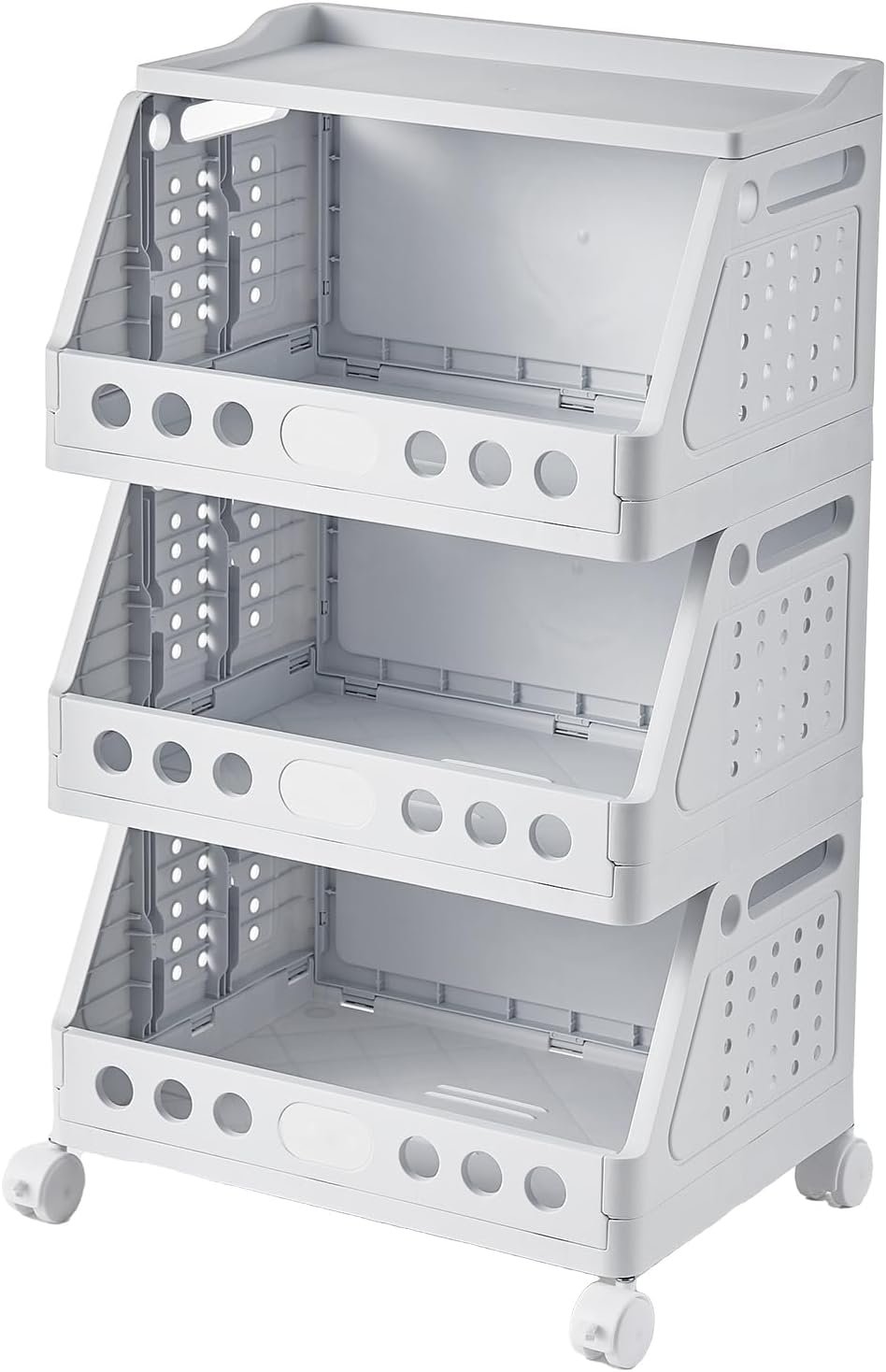 UFORU 3 Tier Rolling Storage Cart,Plastic Open Storage Basket with Wheels | Rolling Storage Shelf for Kitchen,Bathroom,Bedroom and Living Room,Versatile Home Organization for Books,Toys