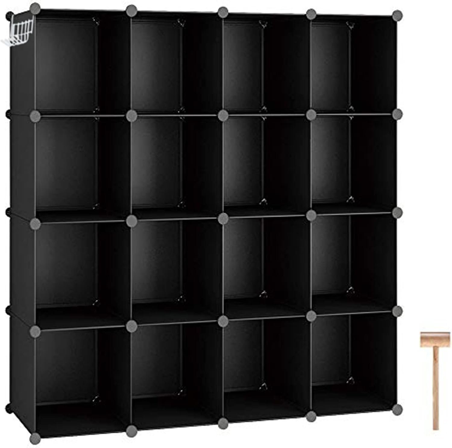 C&AHOME 16 Cube Storage Organizer Cube Shelves Units Storage Cubes, Black | Plastic DIY Closet Organizer, Stackble Modular Closet Storage Shelves Ideal for Home, Bedroom, 48.4″ L × 12.4″ W × 48.4″ H
