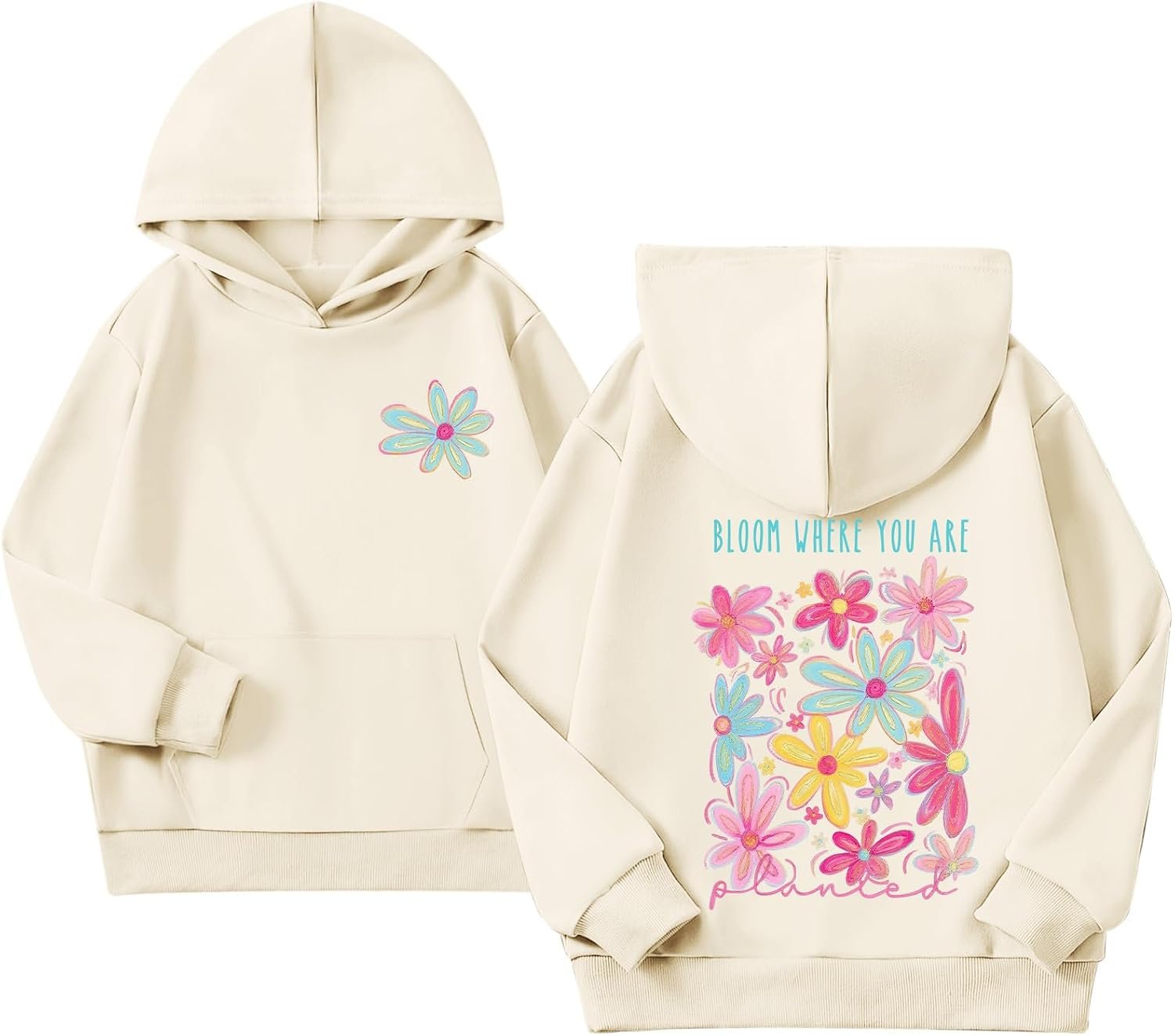 Sulayesh Girls Christian Flower Graphic Hoodie Kids Aesthetic Floral Inspirational Hoodies Cute Preppy Positive Sweatshirt