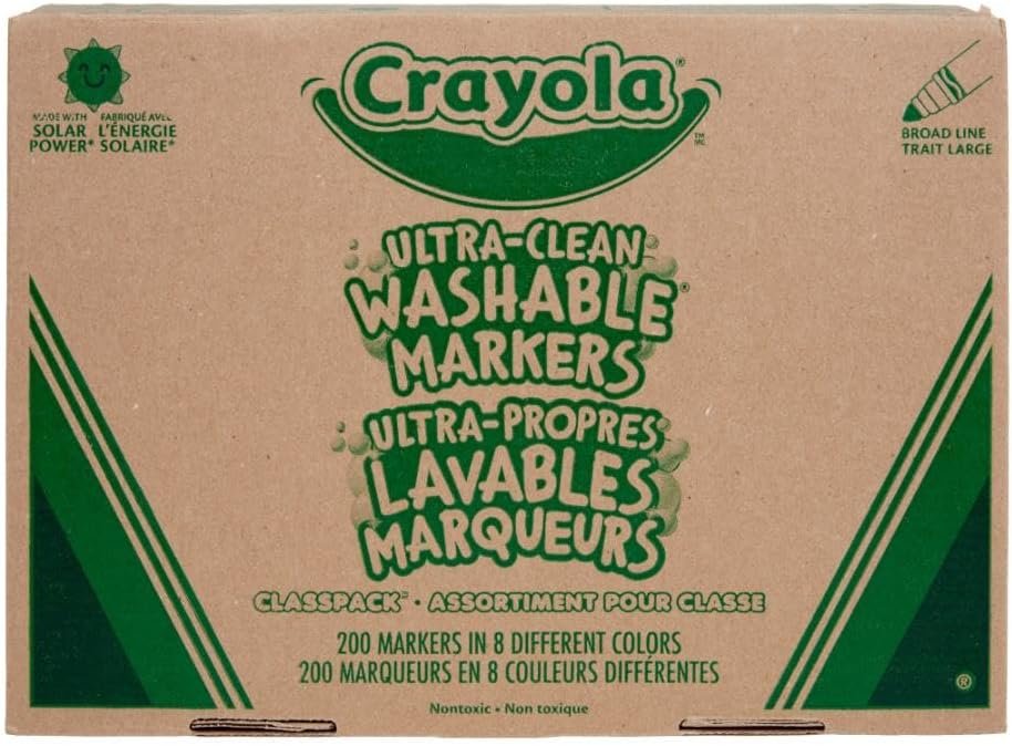Crayola Broad Line Washable Markers – 200ct, Teacher Appreciation Gifts, Classroom School Supplies, Bulk Markers for Kids, 8 Assorted Colors, Ages 3, 4, 5 | Classroom School Supplies, Bulk Markers for Kids, 8 Assorted Colors, Ages 3, 4, 5
