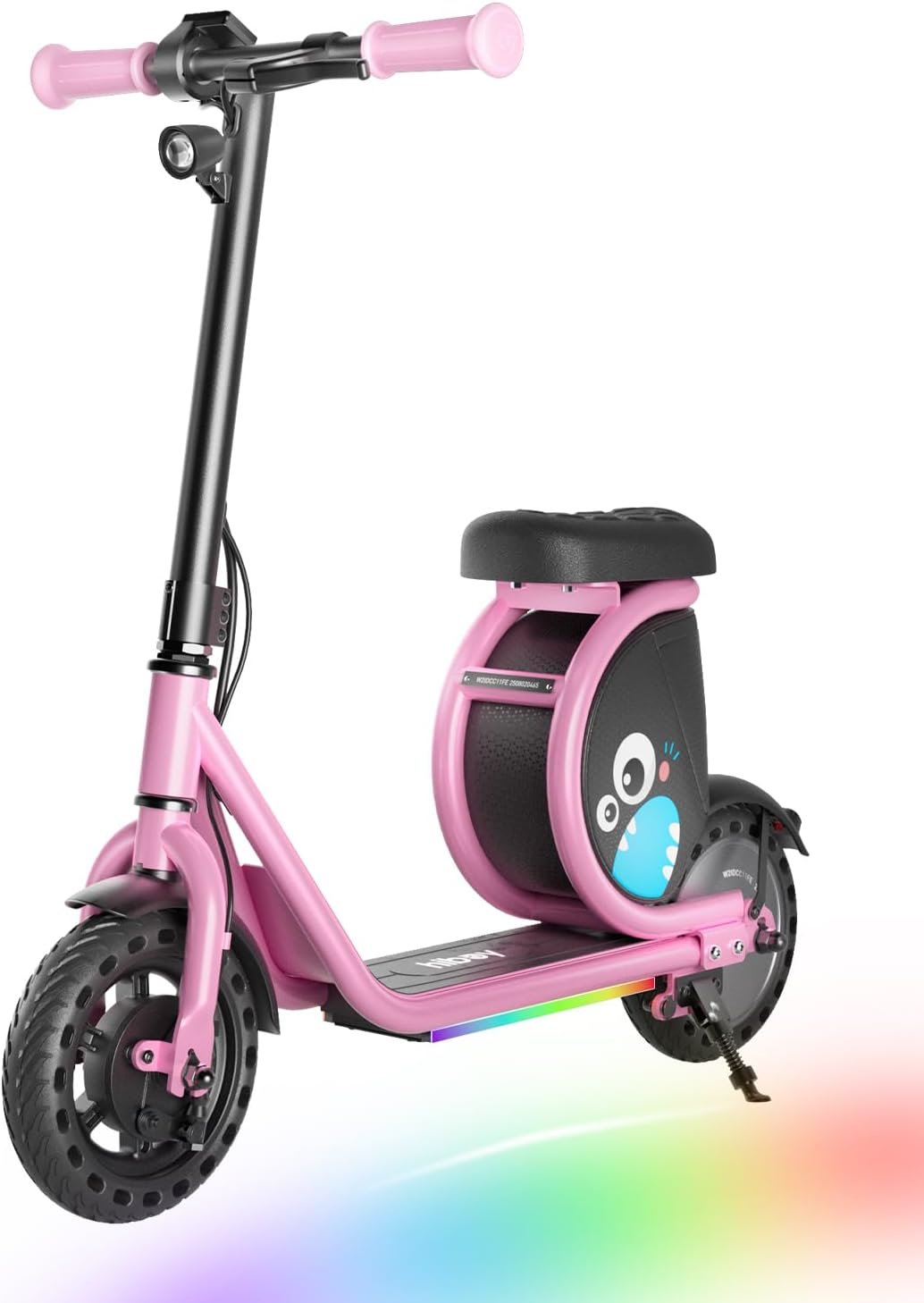 Hiboy JoyHaul Electric Scooter for Kids w/Seat, Ages 4-10, 9.3MPH, UL 2272 | Unique Under-Seat Storage, Powerful 100W Brushless Motor, 56.16Wh Safe Battery, Colorful LED Neon Lights, Ideal Kids Gift