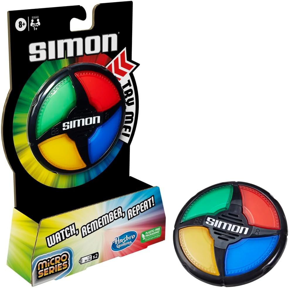 Hasbro Gaming Simon Micro Series Electronic Game for 1 or More Players, Classic Gameplay in a Compact Size, Fun Party Game for Kids Ages 8+, Multi-Color