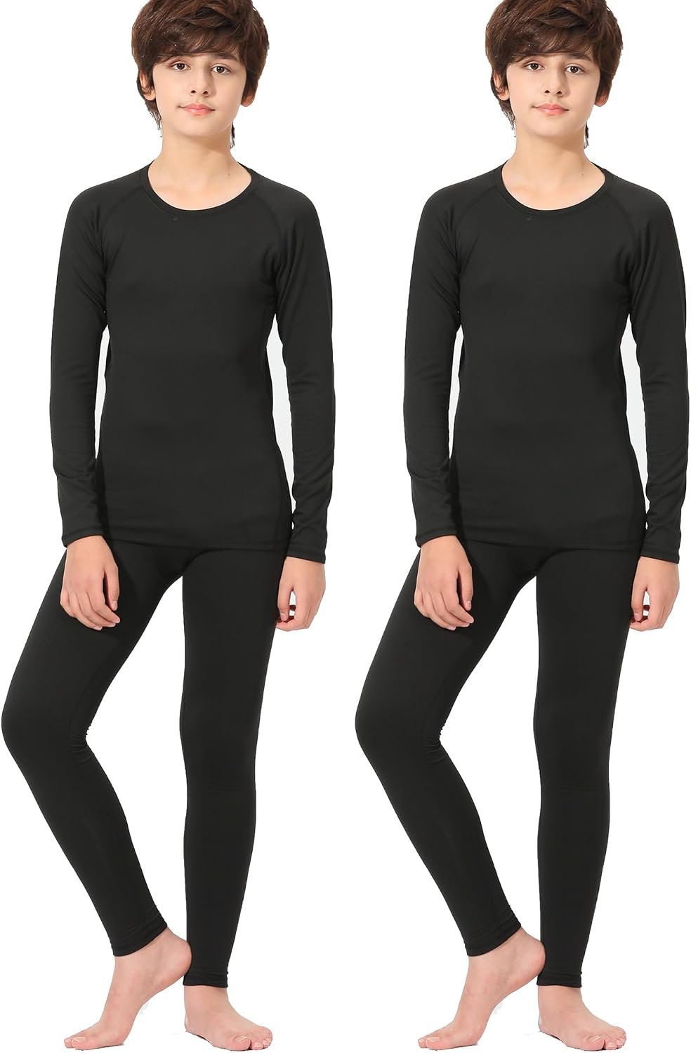2-Set Boys Thermal Underwear Set Fleece Lined Compression Long Johns | Ultra-soft warmth, high elasticity, quick-dry fabric, base layer, leggings, shirt, soccer, skiing, hockey, campus, youth, kid