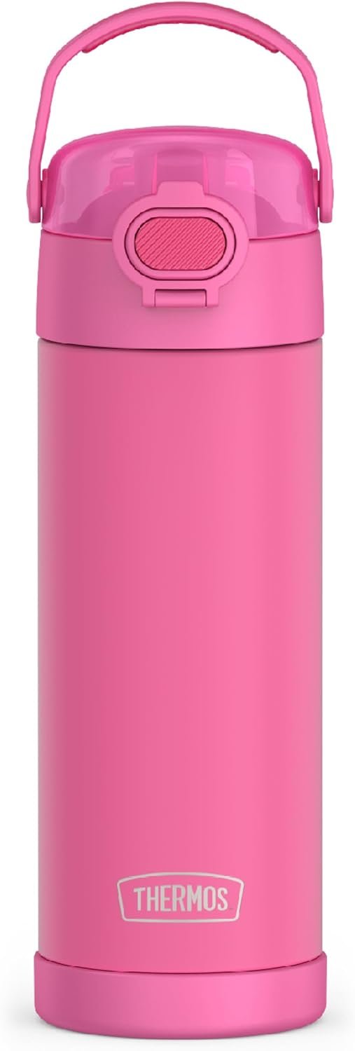 THERMOS FUNTAINER Water Bottle with Spout, 16oz, Neon Pink | Kids Stainless Steel Insulated Water Bottle, Keeps Drinks Cold Longer for School & Play, BPA-Free