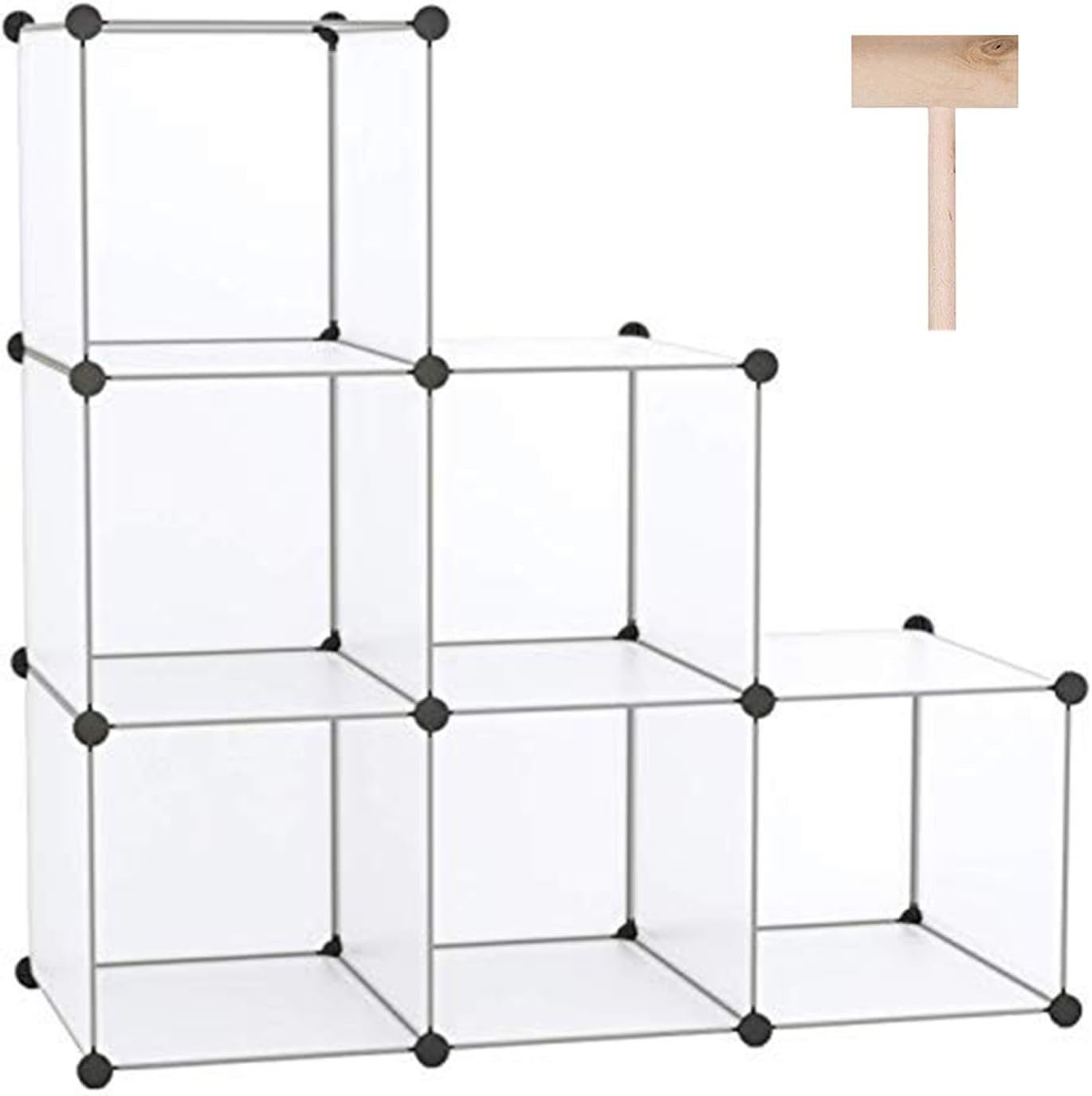 C&AHOME Cube Storage Organizer, 6-Cube Shelves Units, Closet Cabinet, DIY Plastic Modular Book Shelf, Ideal for Bedroom, Living Room, Office, 36.6″ L x 12.4″ W x 36.6″ H Translucent White SBTM3506A