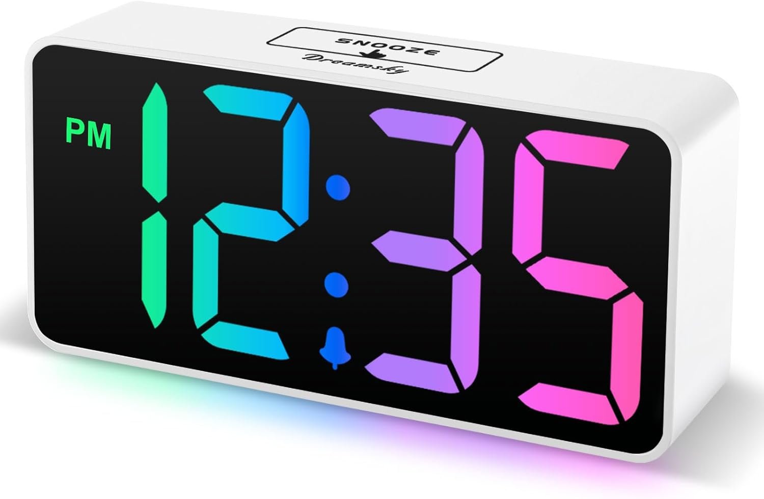 DreamSky Small Digital Alarm Clock for Bedroom, RGB Desk Clock for Kid Girl | Electric Clock with Large Numbers for Bedside Nightstand, Dimmer, Adjustable Alarm Volume, USB Port, USB-C Adapter Powered
