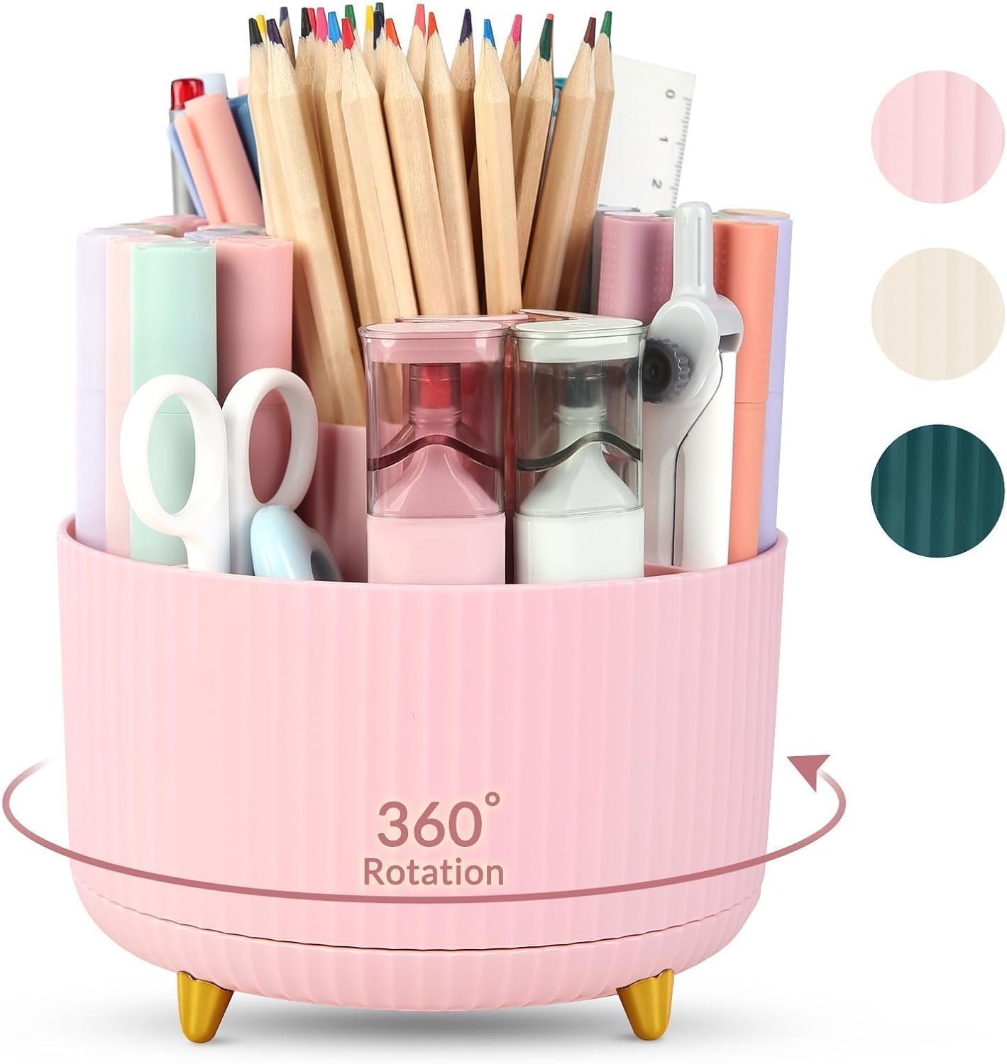 SKYDUE 360 Rotating Multipurpose Organizer – Cute Rotating Pen Holder with 5 Slots for Art Supplies, Office, School, Home