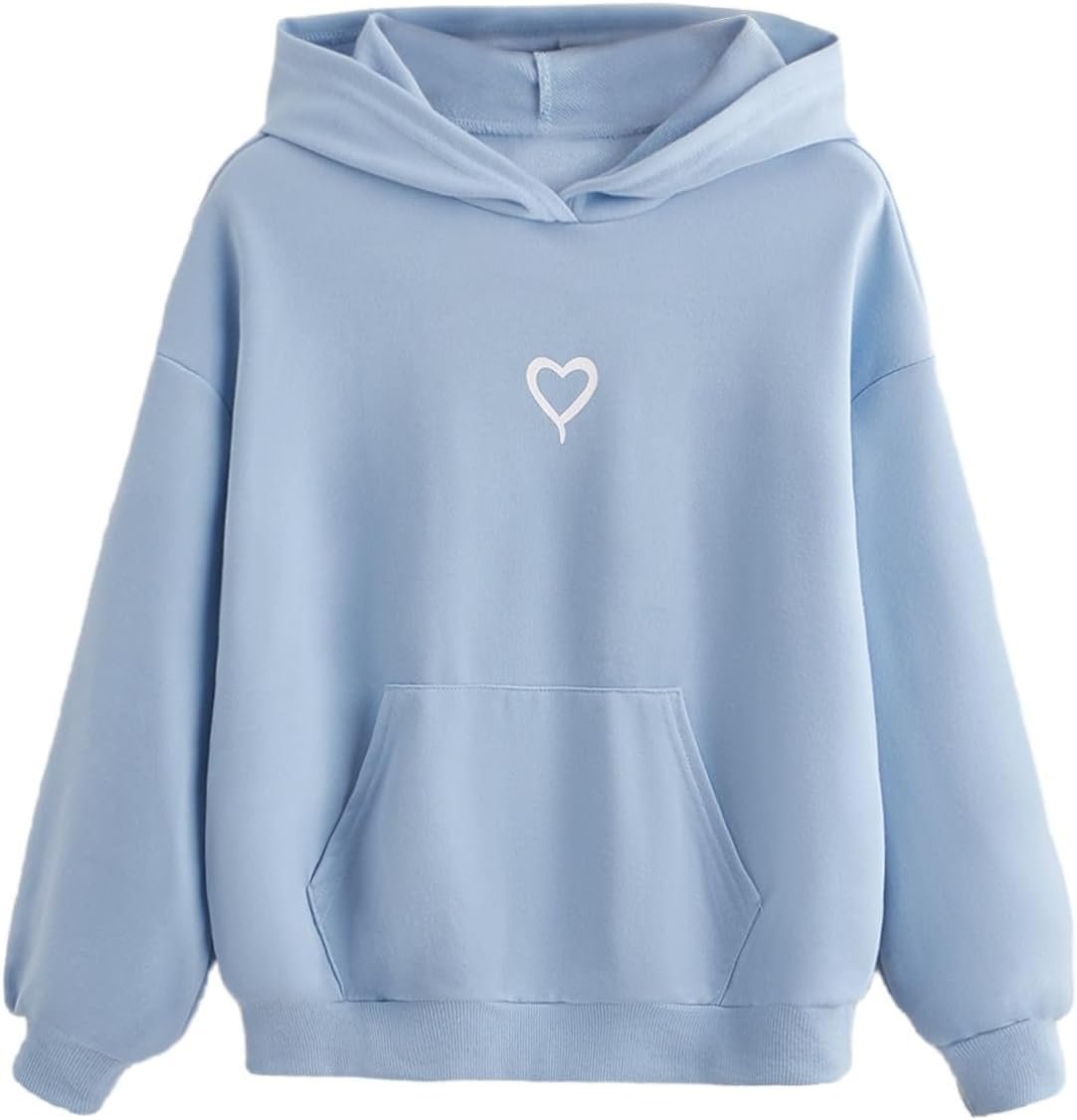 Floerns Girls Heart Graphic Print Oversized Hoodies Long Sleeve Hooded Sweatshirts For Girls Pullover Tops