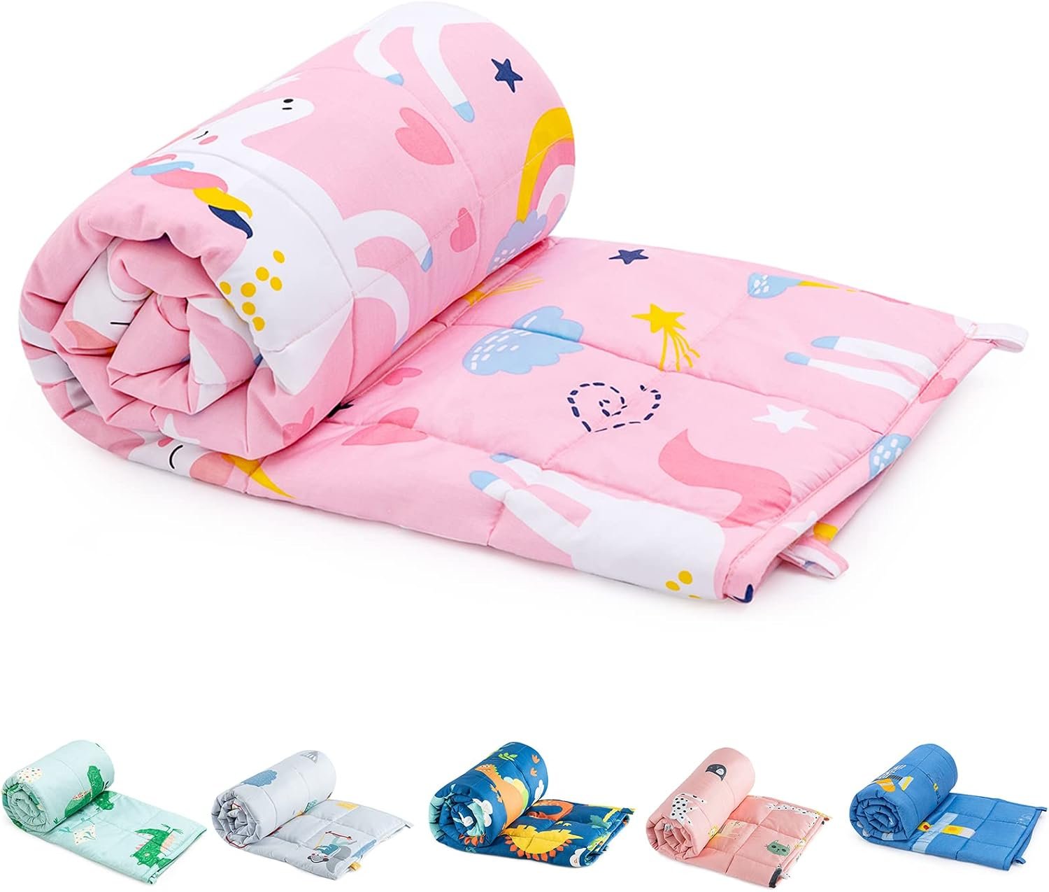 Sivio Cotton Weighted Blanket for Sleeping, 36″x48″ 5 lbs | Cooling, Breathable and Soft; Filled with Glass Beads; Washable; Heavy Throw for Calming, Sleep and Nap; Pink Unicorn