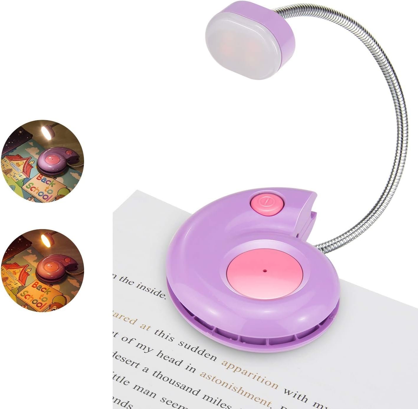 LUXSWAY Rechargeable Reading Light for Kids, LED Book Light with Magnetic Clip and Flexible Gooseneck, Cute Amber Bookmark Light – Violet