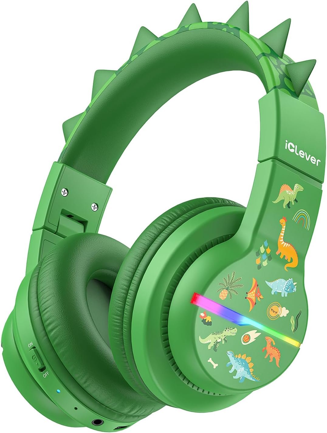 iClever BTH12 Kids Bluetooth Headphones 85H Playtime with LED Lights Travel | SafeSound Tech, Stereo Sound, USB C Charging AUX Cable Over Ear Built-in Mic, Kids Wireless Headphones for Toddler Boys Girls