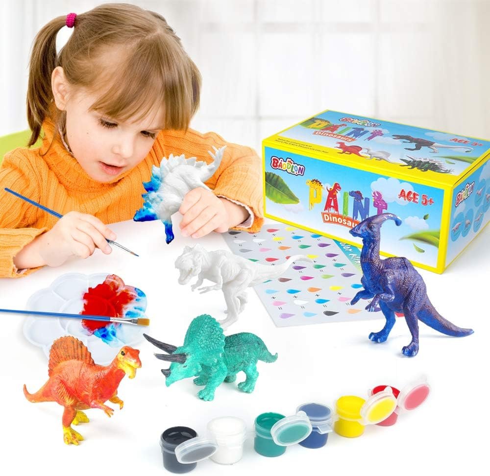 BAODLON Kids Arts Crafts Set Dinosaur Toy Painting Kit – 10 Dinosaur Figurines, Decorate Your Dinosaurs, Create a Dino World Painting Toys Gifts for 5, 6, 7, 8 Year Old Boys Kids Girls Toddlers