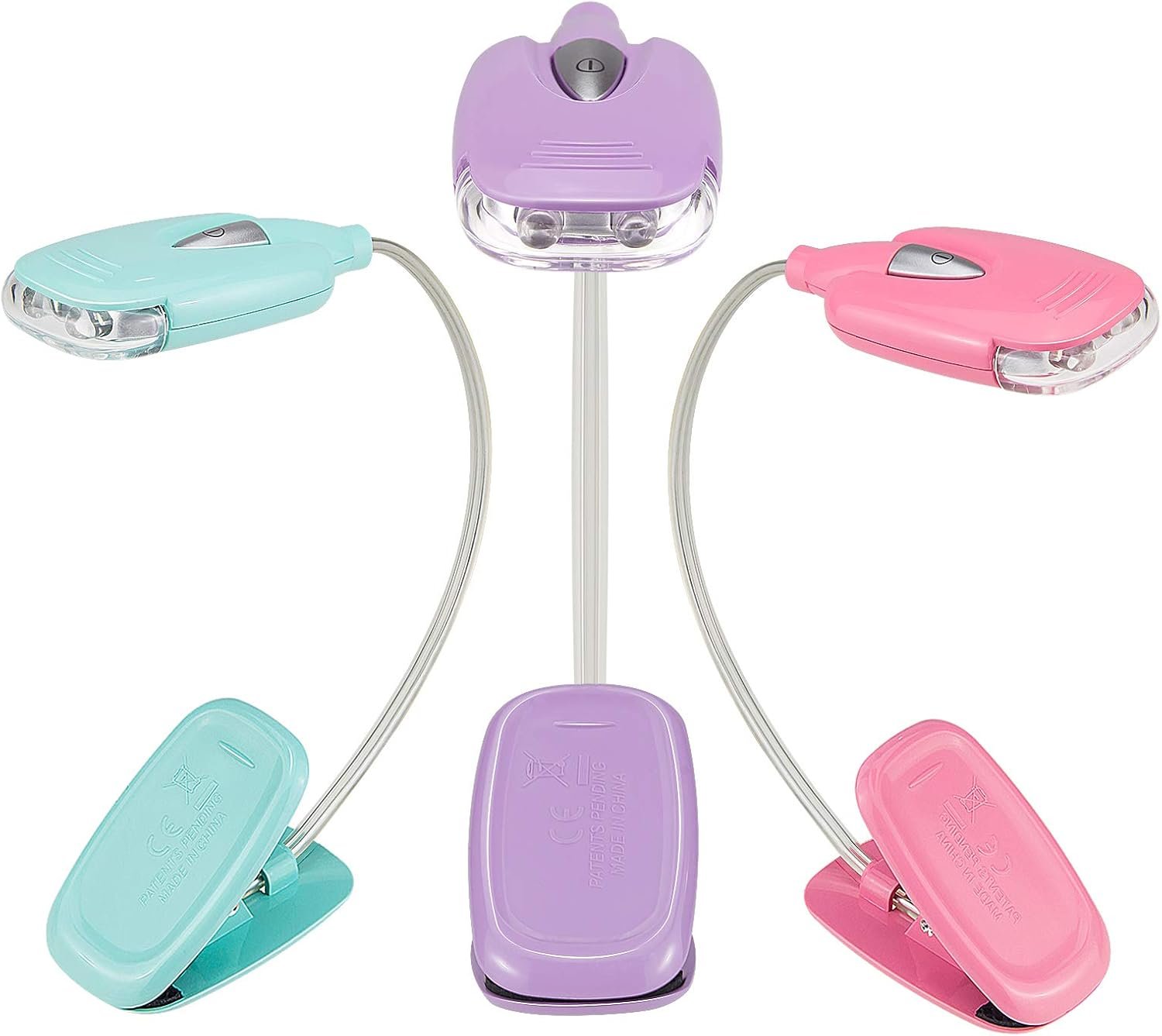 BIGMONAT Book Reading Light for Kids 3Pack, Battery(12pcs Included) Operated Small Reading Light in Bed,Clip on Reading Lamp with Brightness Dimmable