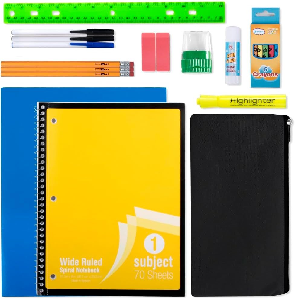 Trailmaker 24 Pack Bulk School Supply Kits | 20 Piece Back to School Supply Set for Elementary & Middle School | Notebooks, Crayons, Pencils & Essentials | For school drives, classrooms, nonprofits & student donations