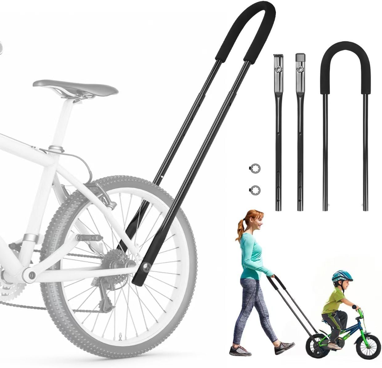 Upgrade Bike Training Handle – Extended 27″-33″ Multi-Position Adjustable Children Bike Trainer Balance Push Bar for Kids Learning to Ride (4-Level Height Settings)