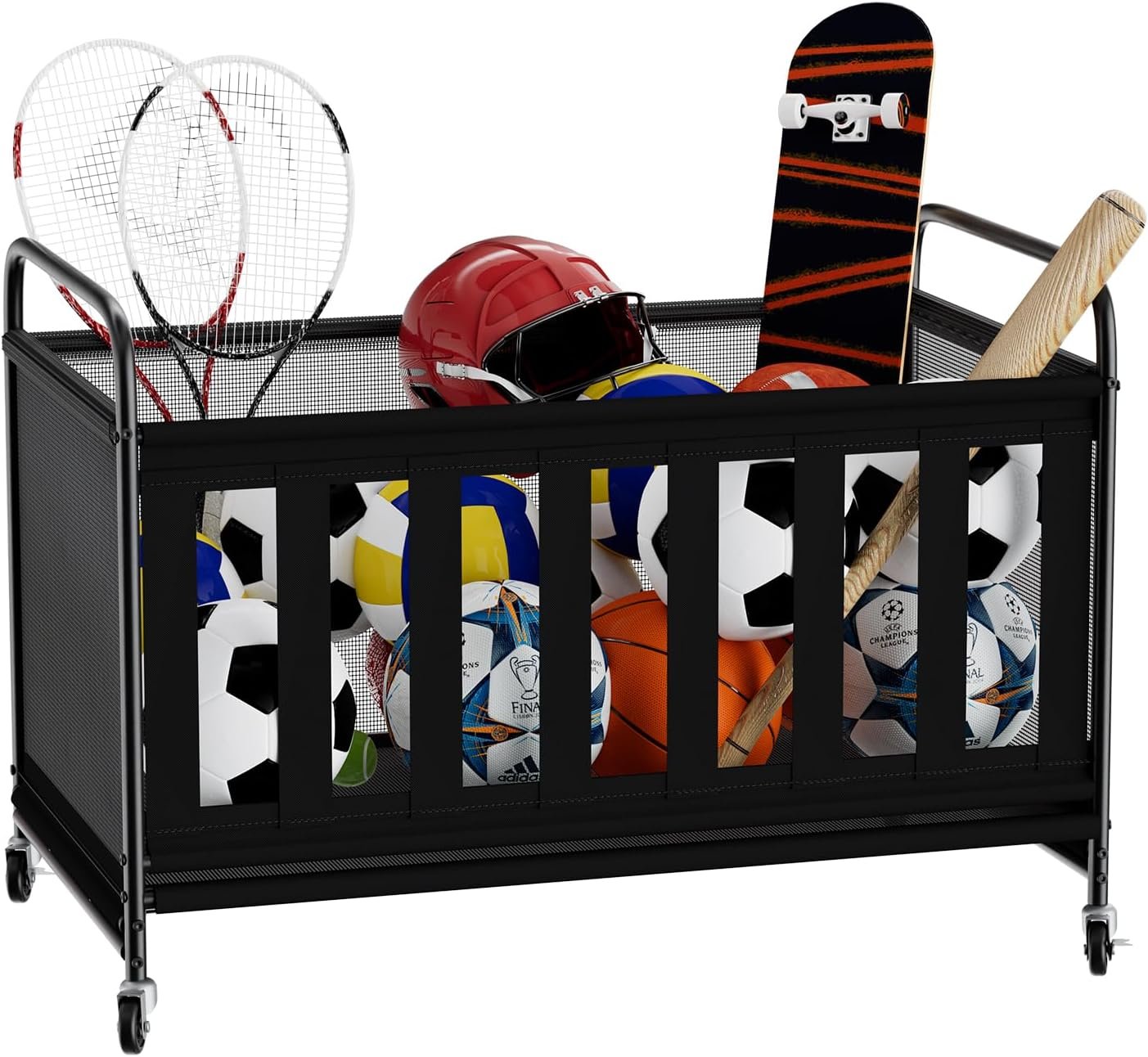 Ball Storage Bin Large with Wheels, Outdoor Ball Storage for Garage, Sports Equipment Organizer Storing Volleyball, Basketball, Toys, Soccer and Baseball