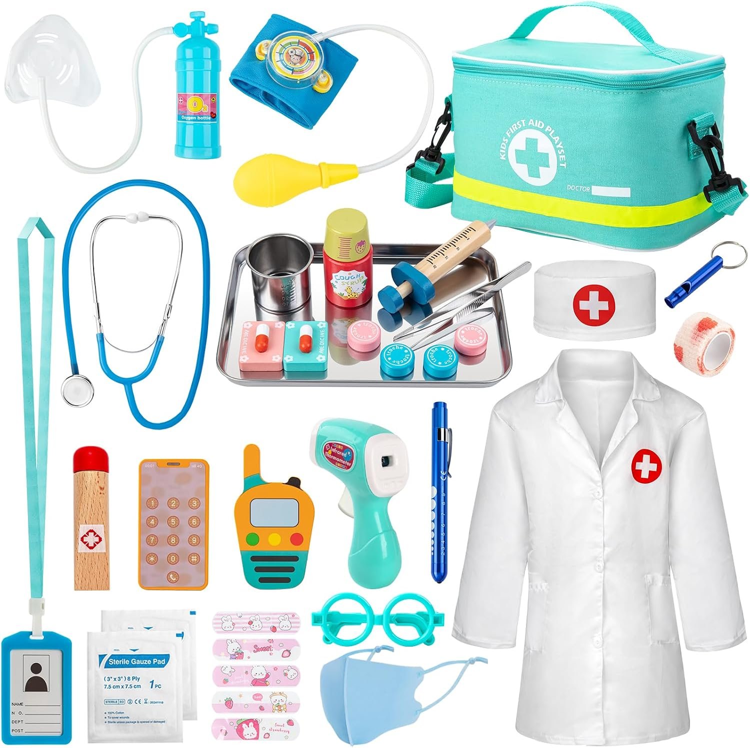 Doctor Kit for Kids, 34 Pcs Pretend Playset for Toddlers, Doctor kit for Toddlers 3-5, with Medical Bag, Stethoscope and Other Accessories, for Boys and Girls Fun Role Playing Game | Complete 34pcs Emergency Kit, with Medical Bag, Stethoscope and Other Accessories, Perfect Gift for Toddler Boys and Girls