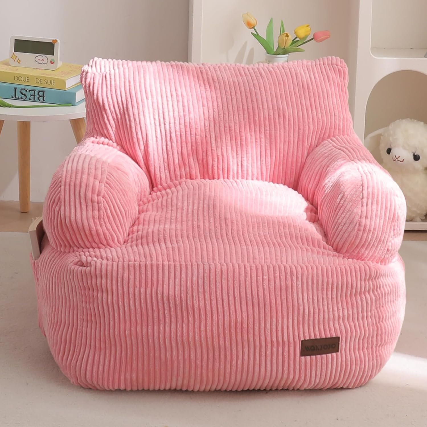 MAXYOYO Kids Bean Bag Chair, Stuffed Bean Bag Sofa, Pink, Standard | Bean Bag Chair for Boys and Girls, Lazy Sofa with Pocket Floor Chair for Gaming, Reading
