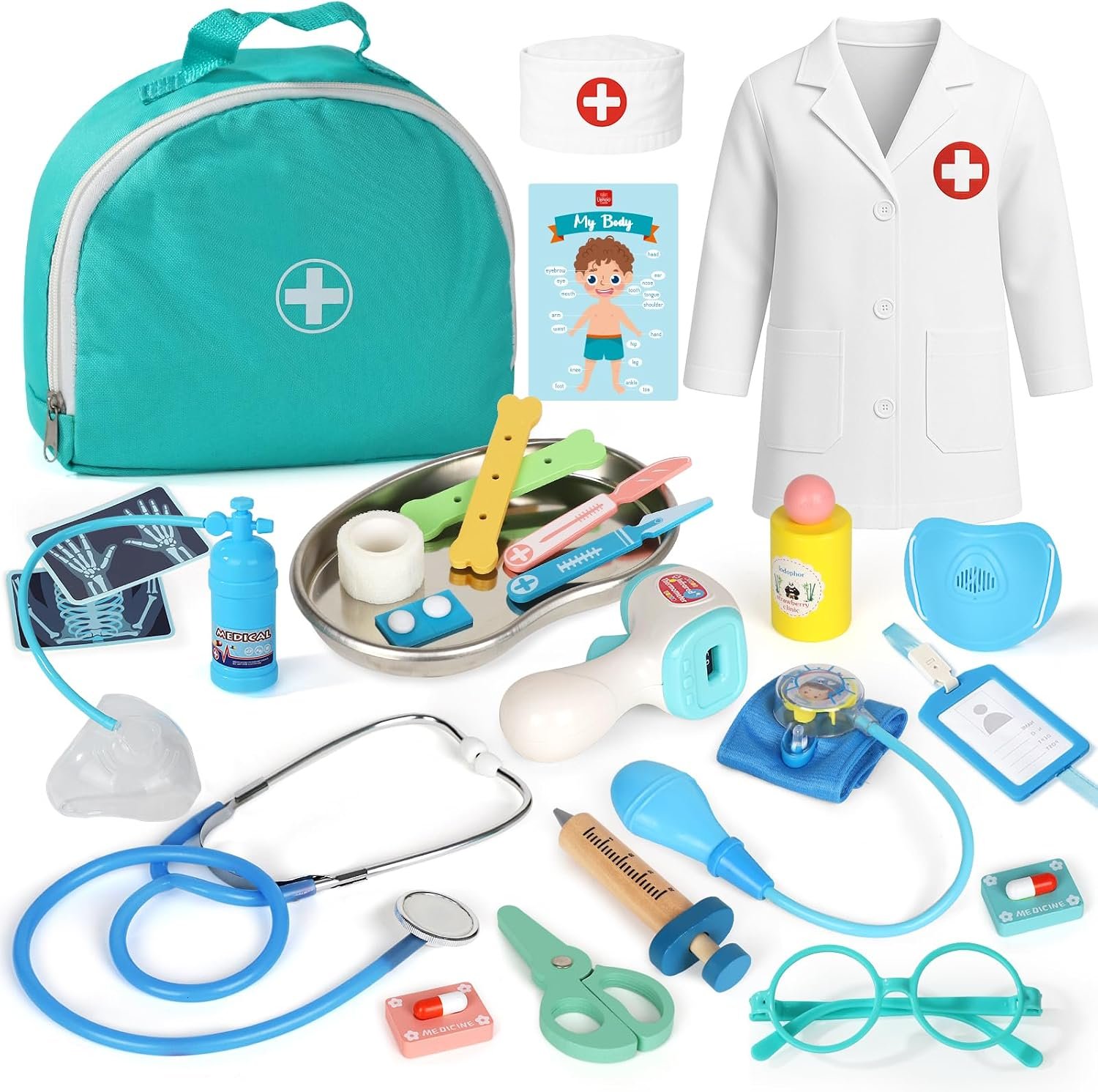Lehoo Castle Doctor Kit for Toddlers 3-5, Pretend Play Toys with Costume | Kids Doctor Play Set with Stethoscope Medical Bag, Role Play for Boys Girls 2-4, Montessori Toys, Birthday Gift 3+