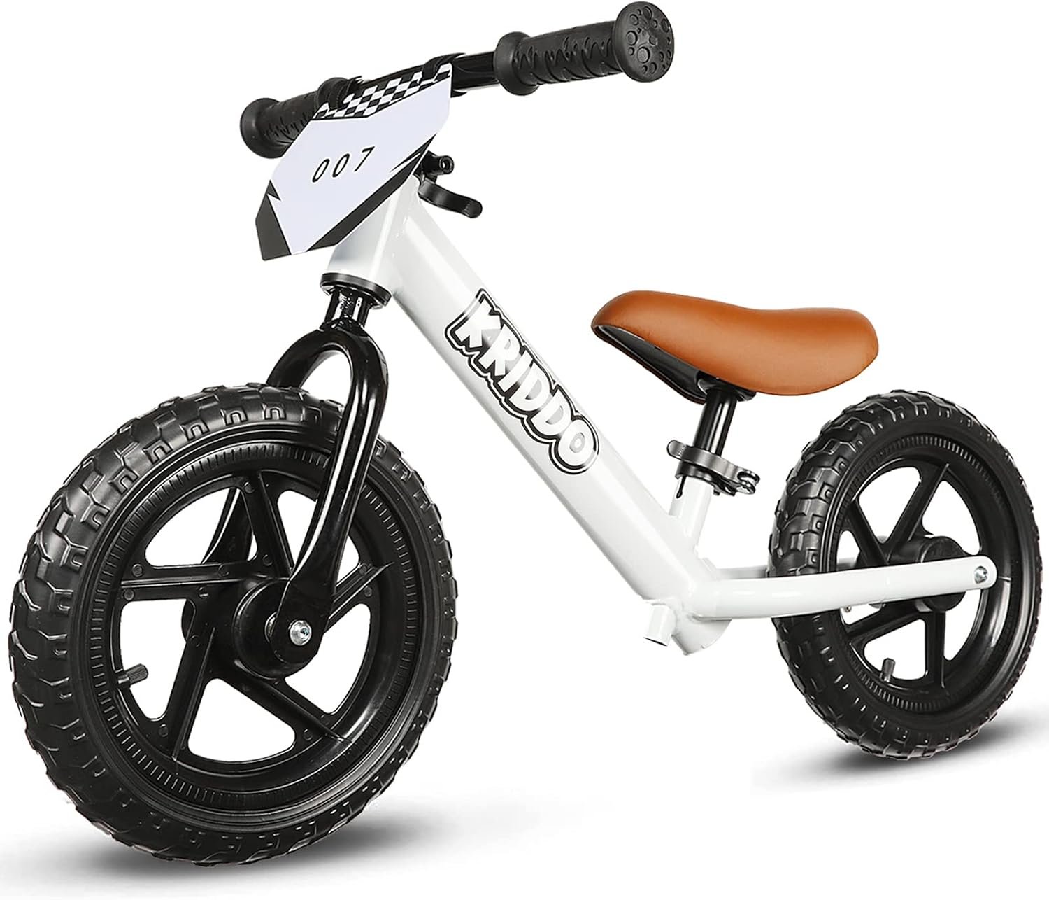 KRIDDO Balance Bike 2 Year Old, Tool-Free Adjustable Toddler Bike | Easy to Assemble, Personalized Plate with 3 Sticker Sets, White, 2 Year Old Boy Birthday Gift